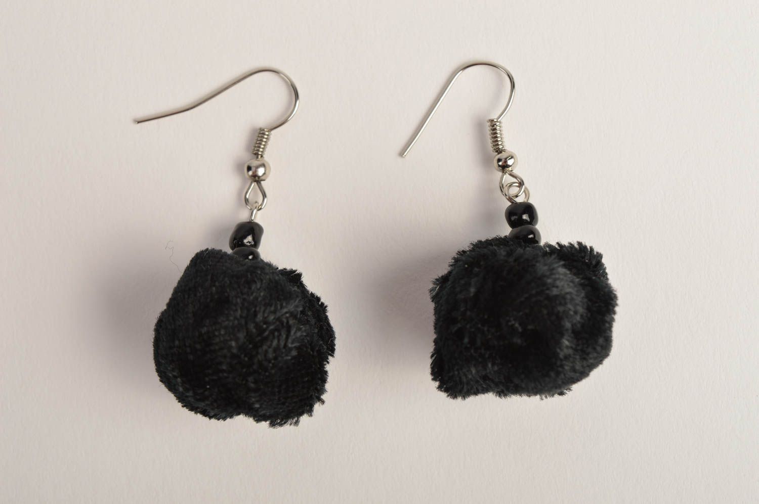 Handmade textile black earrings unusual elegant earrings designer jewelry photo 2