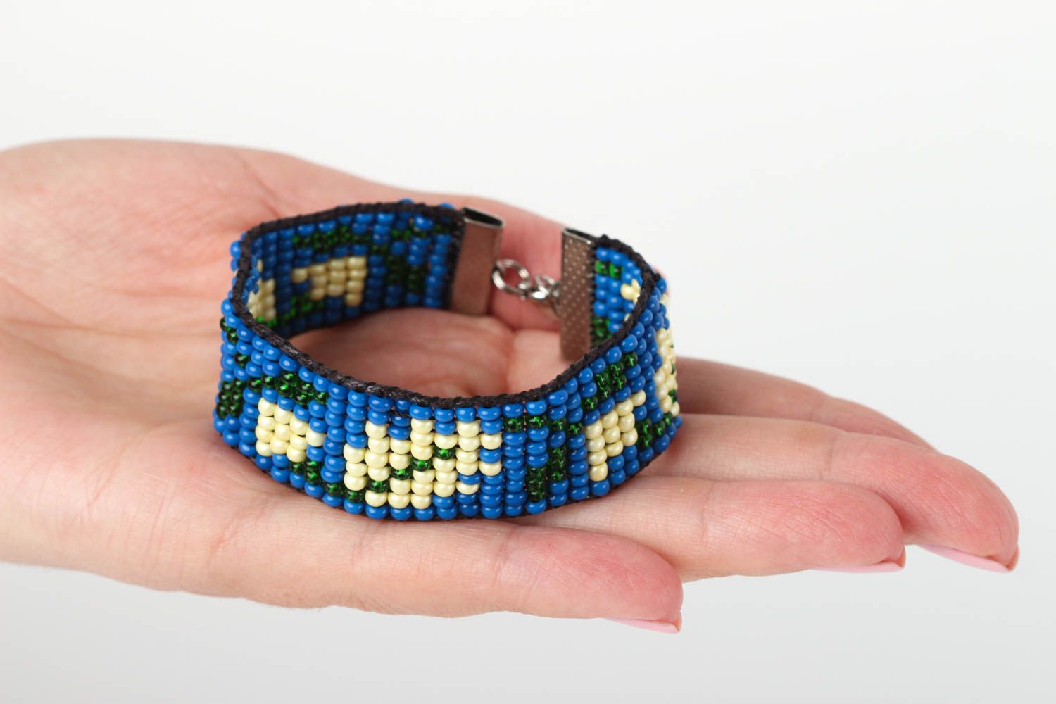 Bracelet en perles de rocaille Bijou fait main bleu à motifs Cadeau femme photo 5