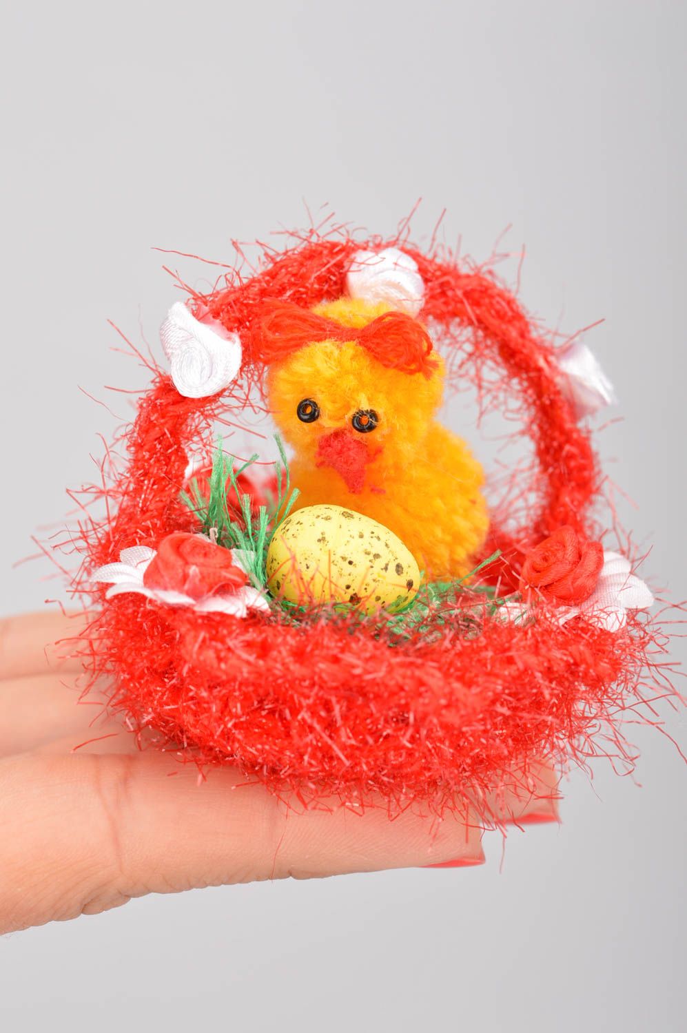 Small handmade colorful crochet soft toy chicken for gift and interior decor photo 3