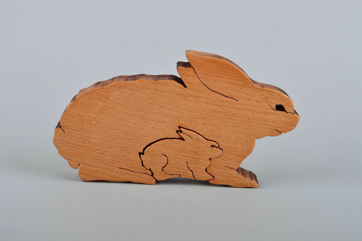 Puzzle 3D en bois fait main Jouet d'éveil lapine et ses petits Cadeau bébé photo 3