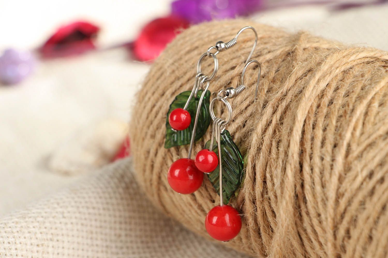 Earrings with natural stone Cherry photo 3