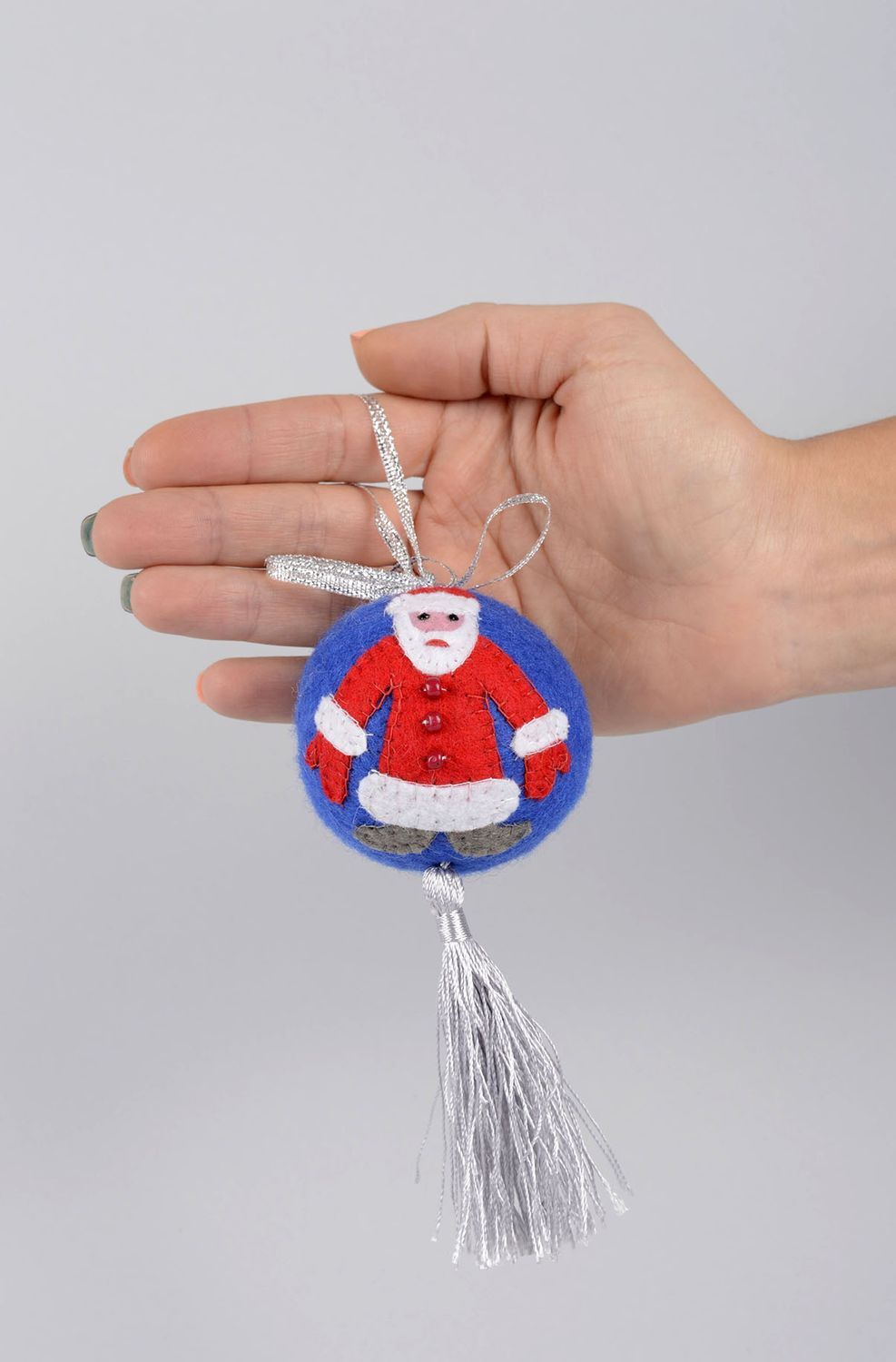 Décoration sapin Boule à suspendre fait main bleue feutrage Accessoire Noël photo 4