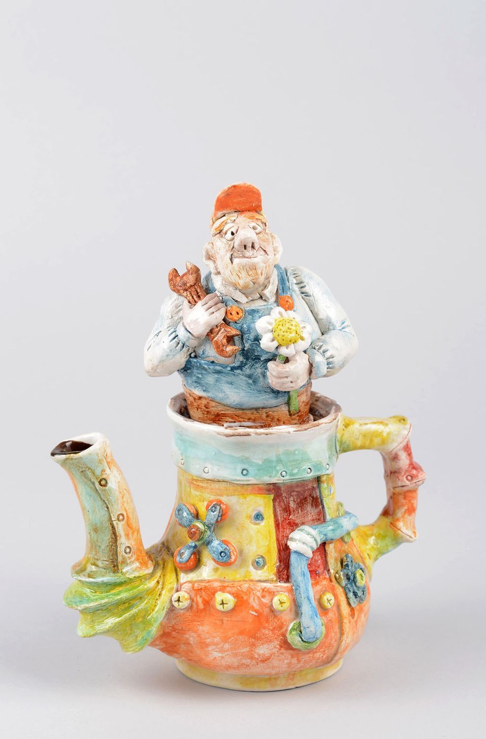 Handmade ceramic figurine decorative teapot unusual gift ideas for decor only photo 1