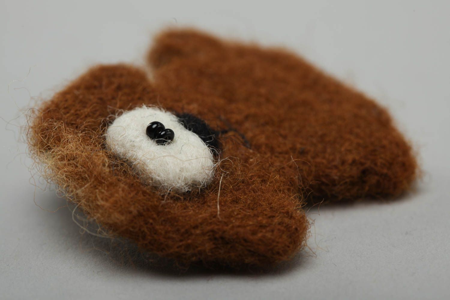 Handmade designer funny animal brooch felted of wool small brown dog for kids photo 3