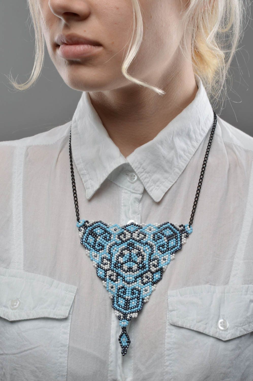 Handmade beaded pendant accessory with chain designer jewelry for women photo 5