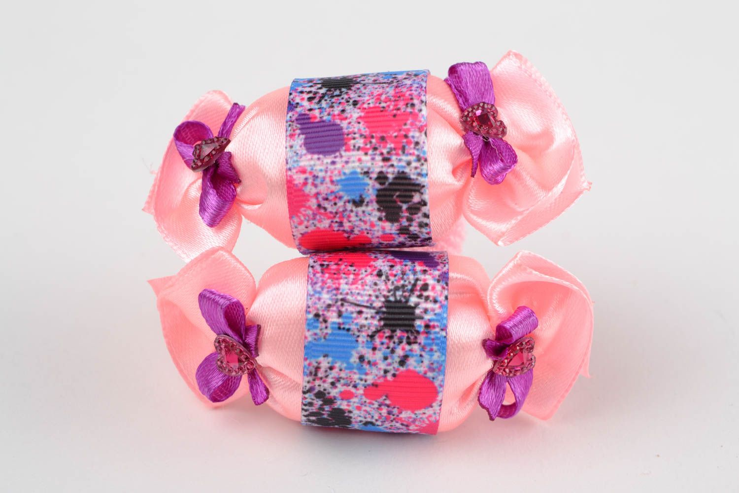 Handmade pink textile children's hair ties set 2 pieces Candies photo 3