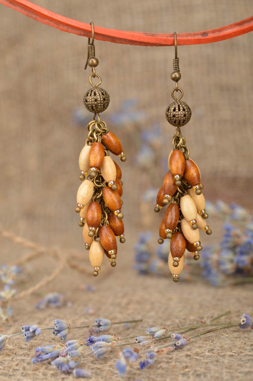 Wooden earrings handcrafted jewelry fashion accessories dangling earrings photo 1