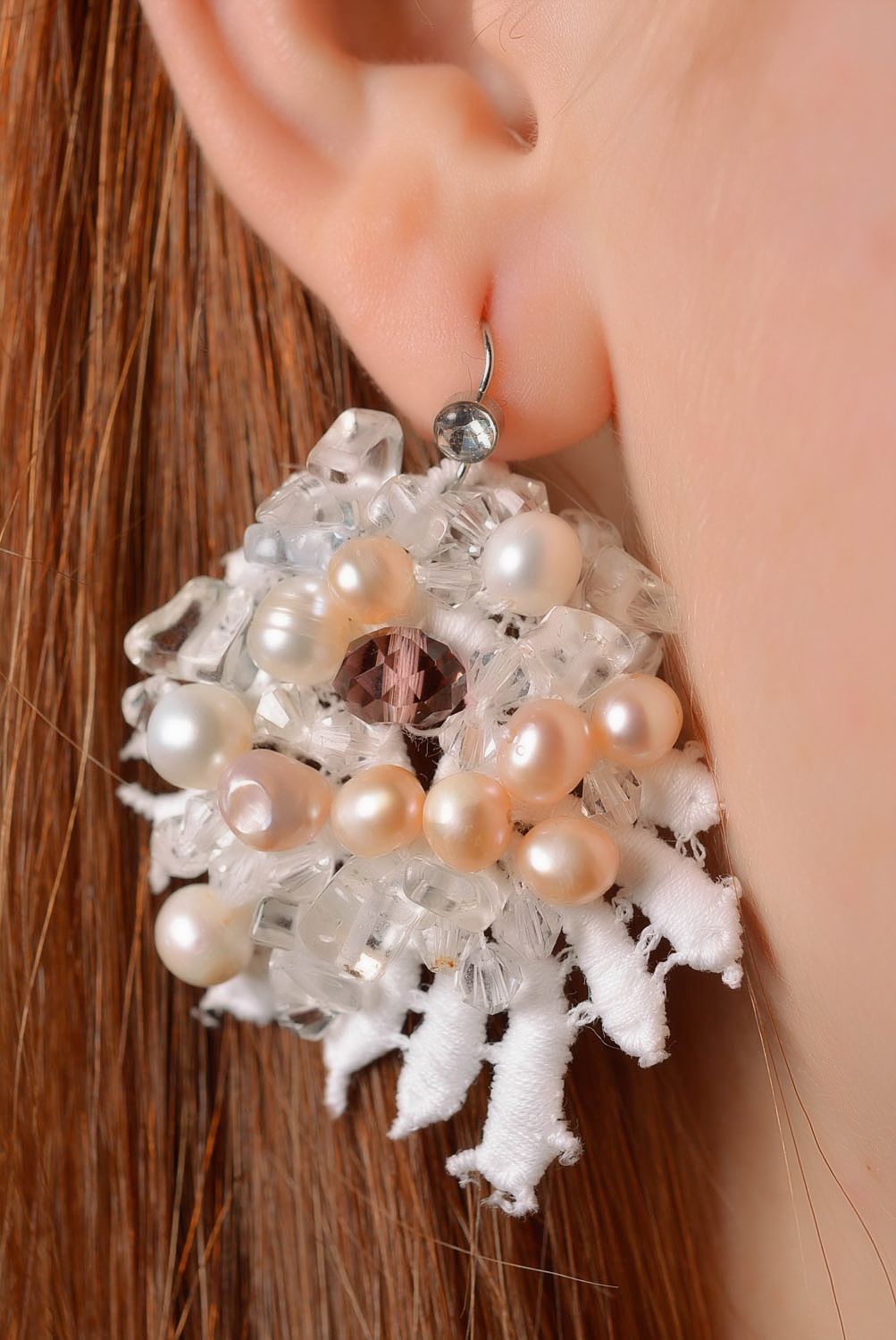 Boucles d'oreilles pendantes Bijou fait main perles naturelles Cadeau pour femme photo 2