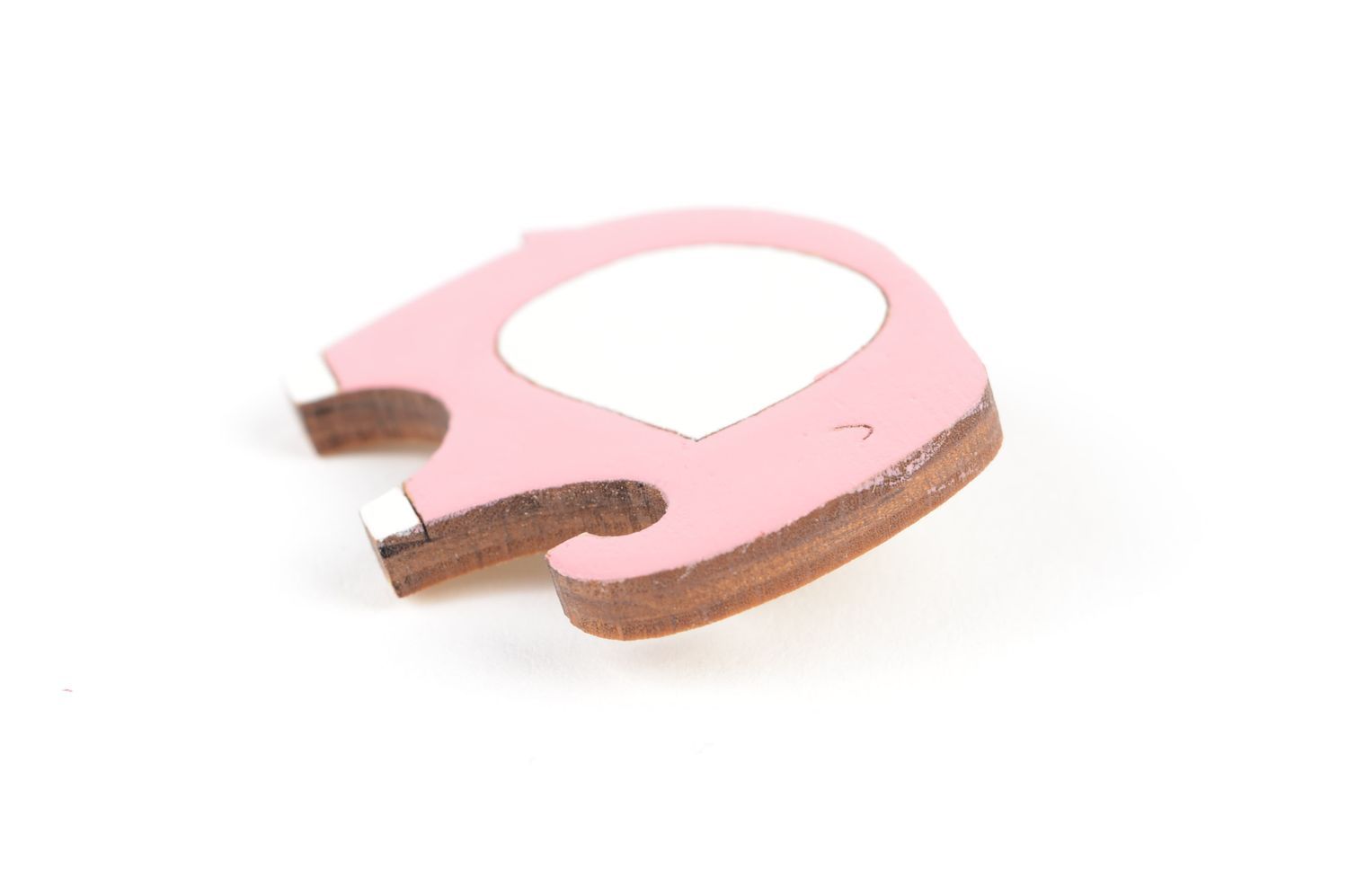Handmade cute pink brooch unusual animal brooch wooden stylish accessory photo 3