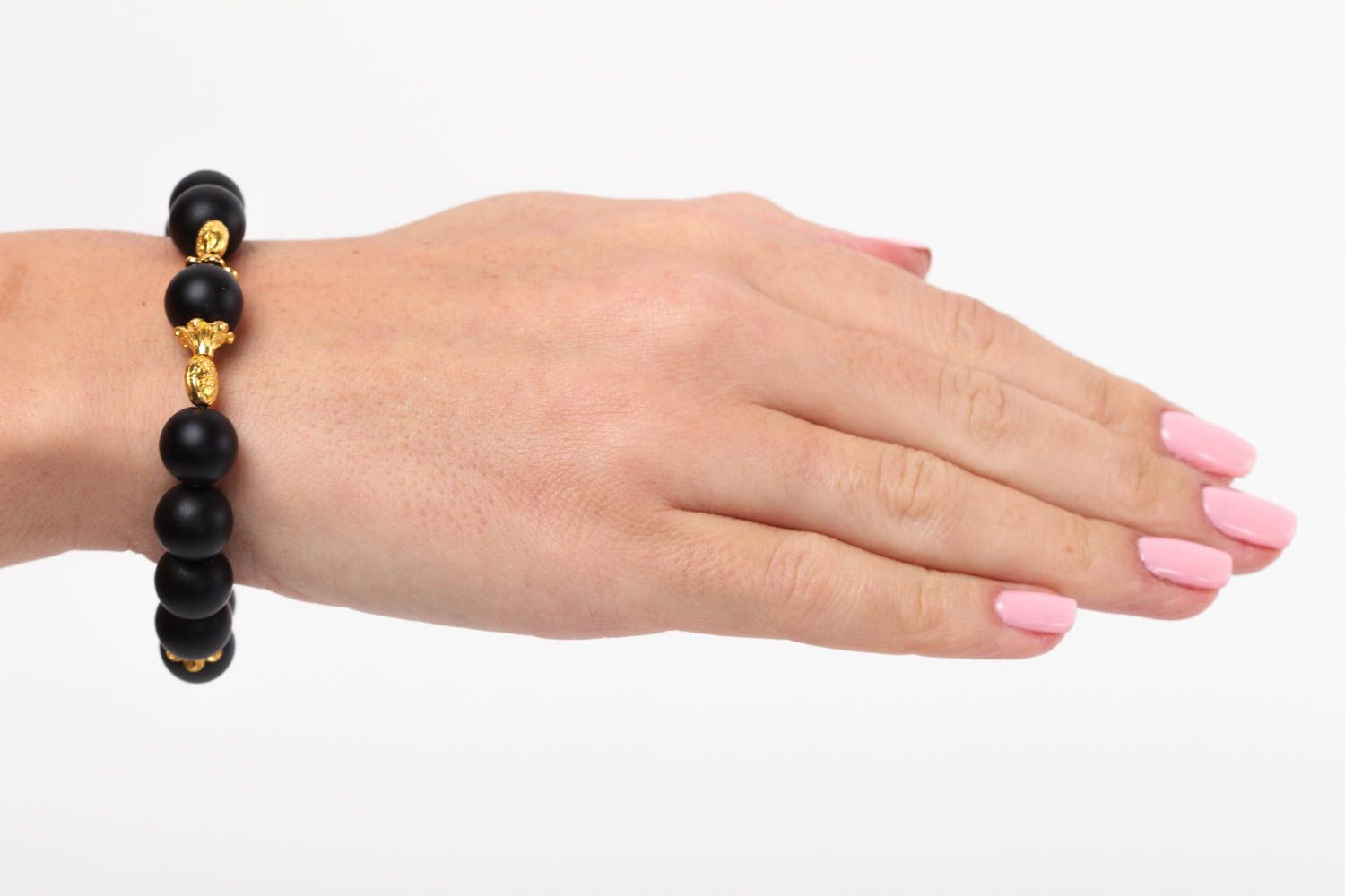 Bracelet pierres naturelles Bijou fait main de shungite Accessoire femme noir photo 5