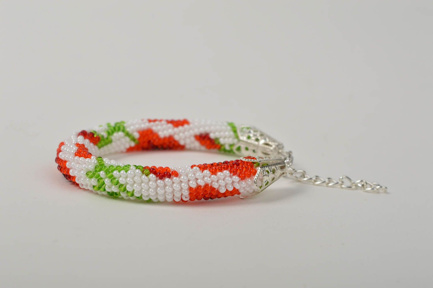 Bracelet en perles de rocaille Bijou fait main blanc motif floral Cadeau femme photo 4