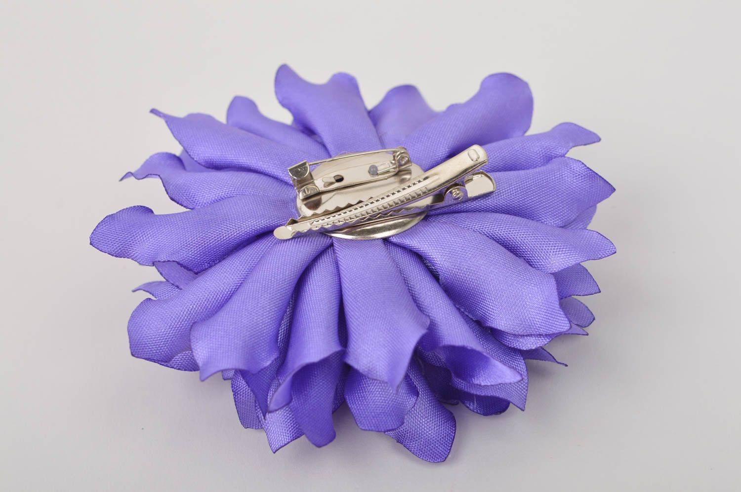 Broche Barrette fleur violette faite main grande tissu de satin Cadeau femme photo 3