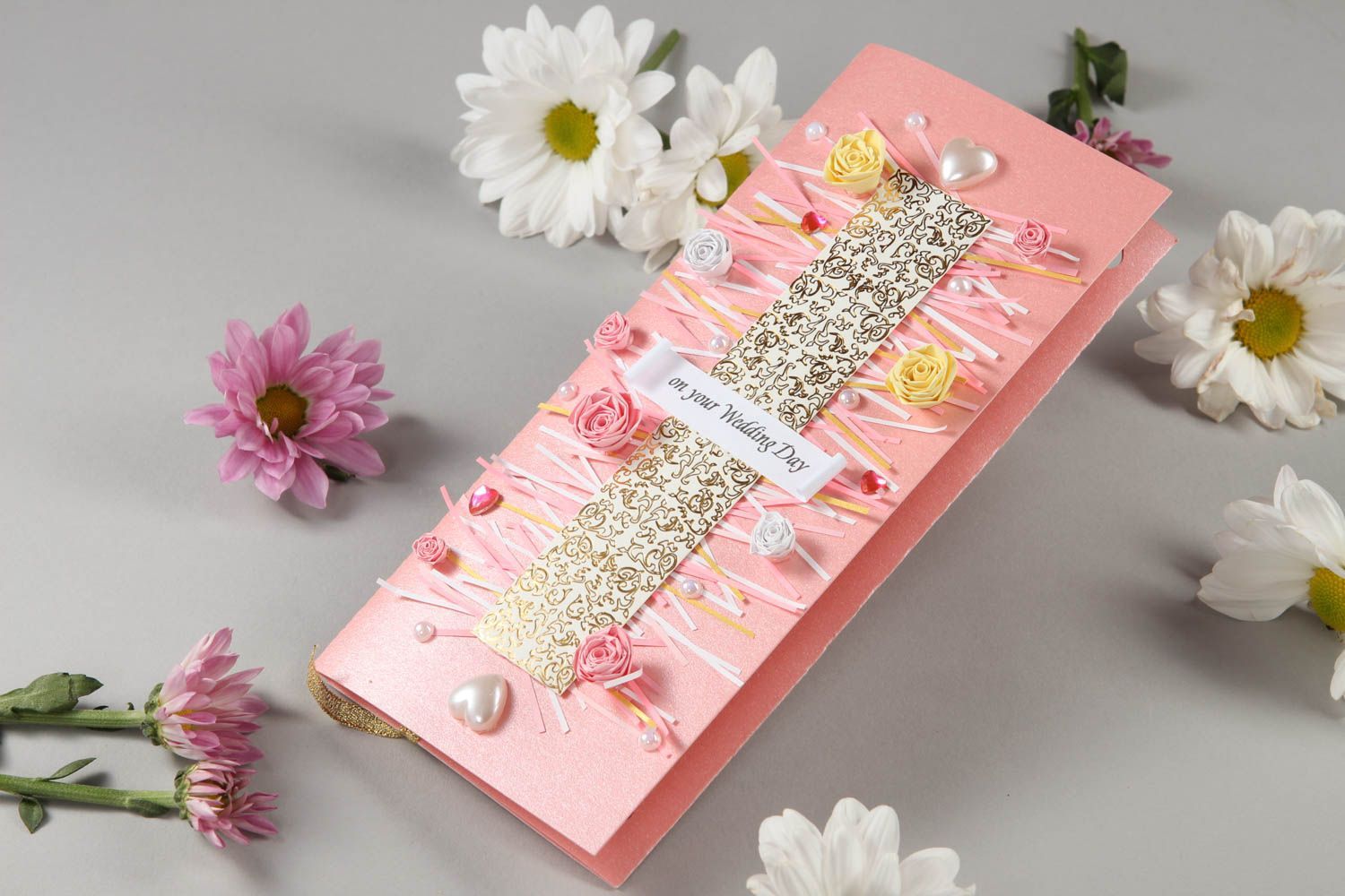 Tarjeta de felicitación rosada elegante postal hecha a mano regalo original foto 1