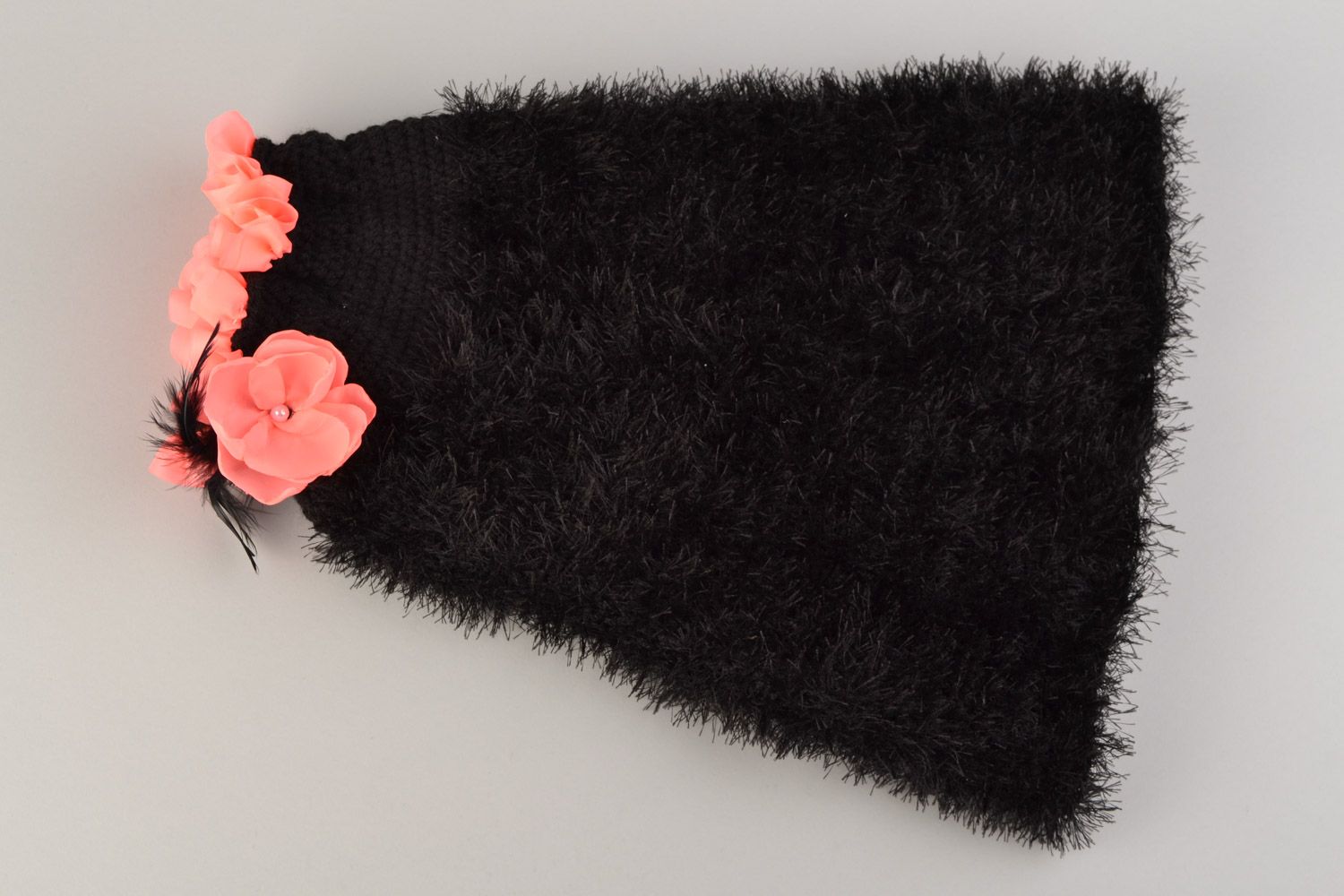 Handmade black dress crocheted of acrylic threads with silk flower for baby girl photo 2