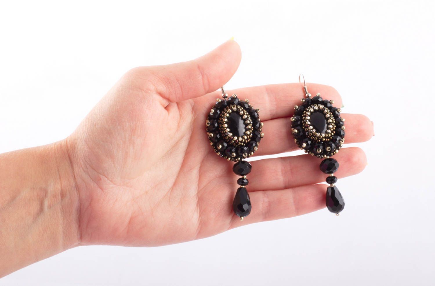 Handmade black earrings earrings with natural stone earrings with charms  photo 1