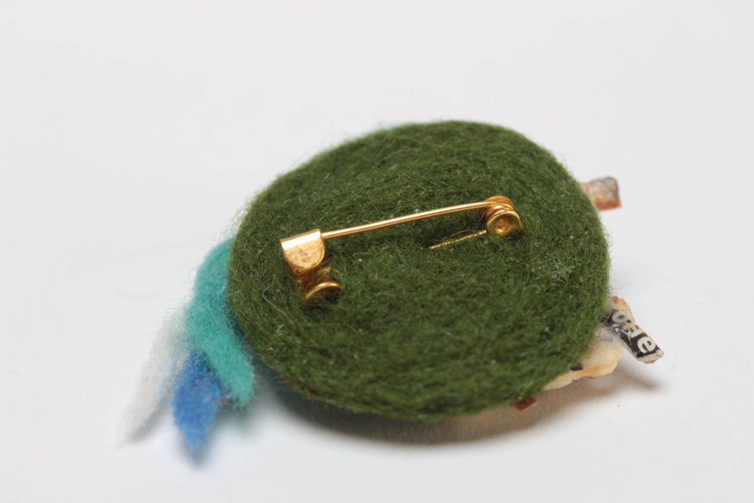 Handmade designer felted wool brooch with blue bird in nest with eggs photo 4