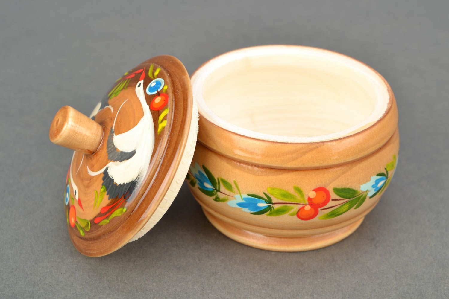Handmade wooden salt pot with painting photo 4