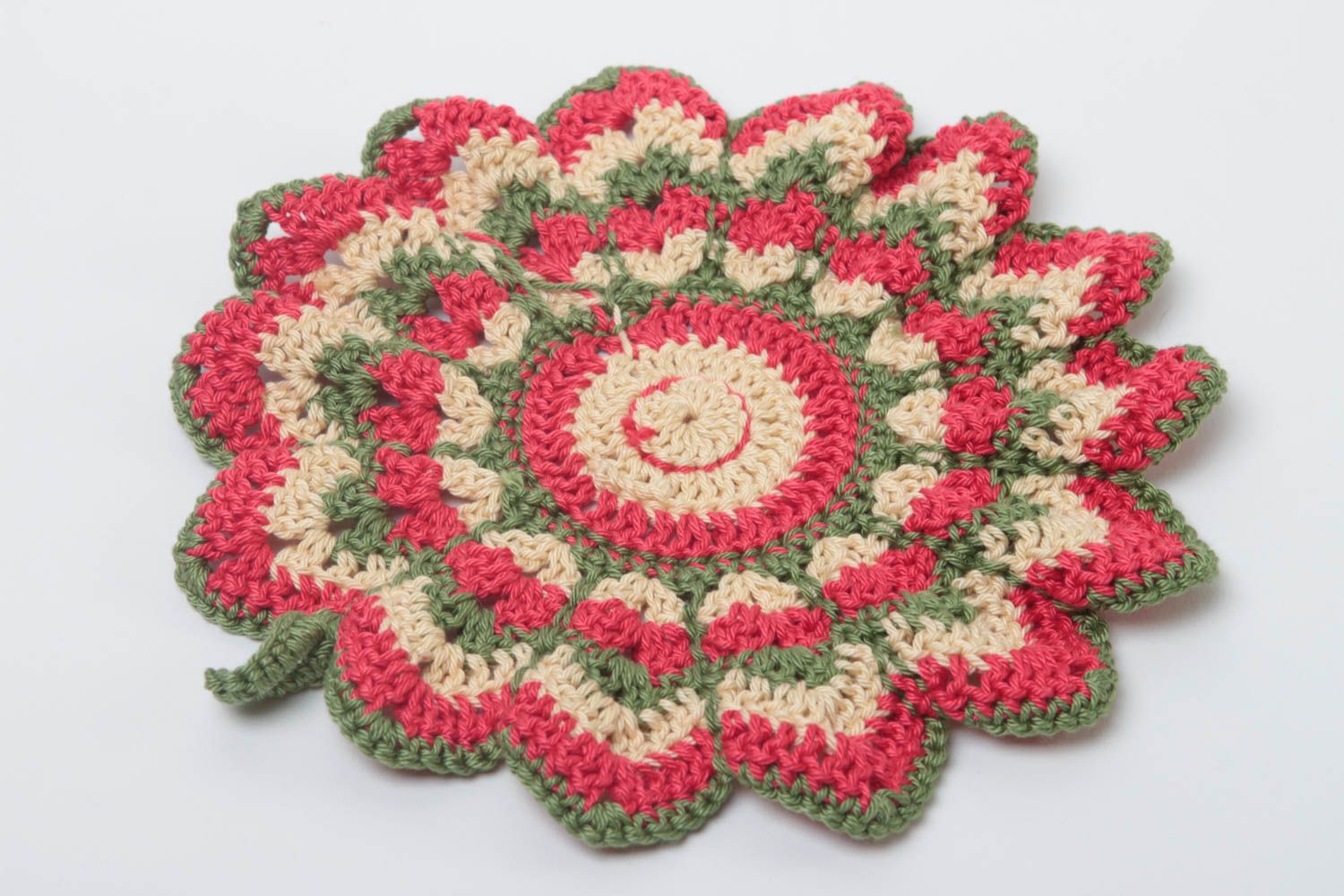 Manique au crochet faite main Textile de cuisine vert-rouge Accessoire cuisine photo 4