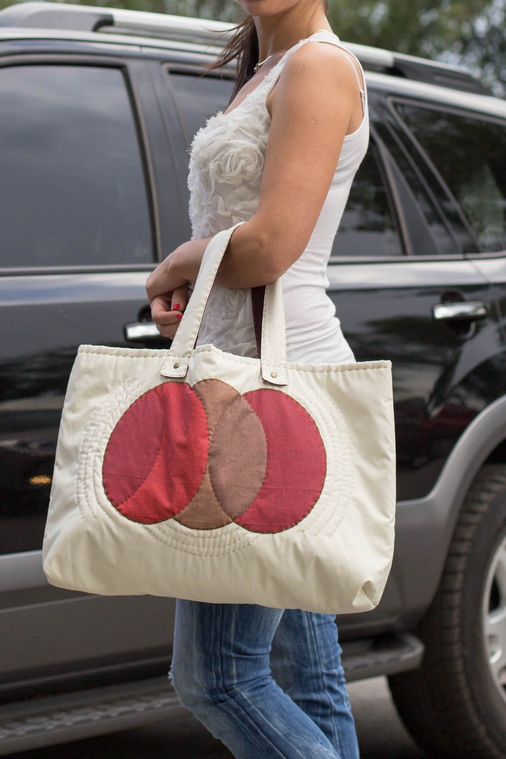 Handmade white bag unusual gift women bag fabric handbag design bag summer bag photo 1