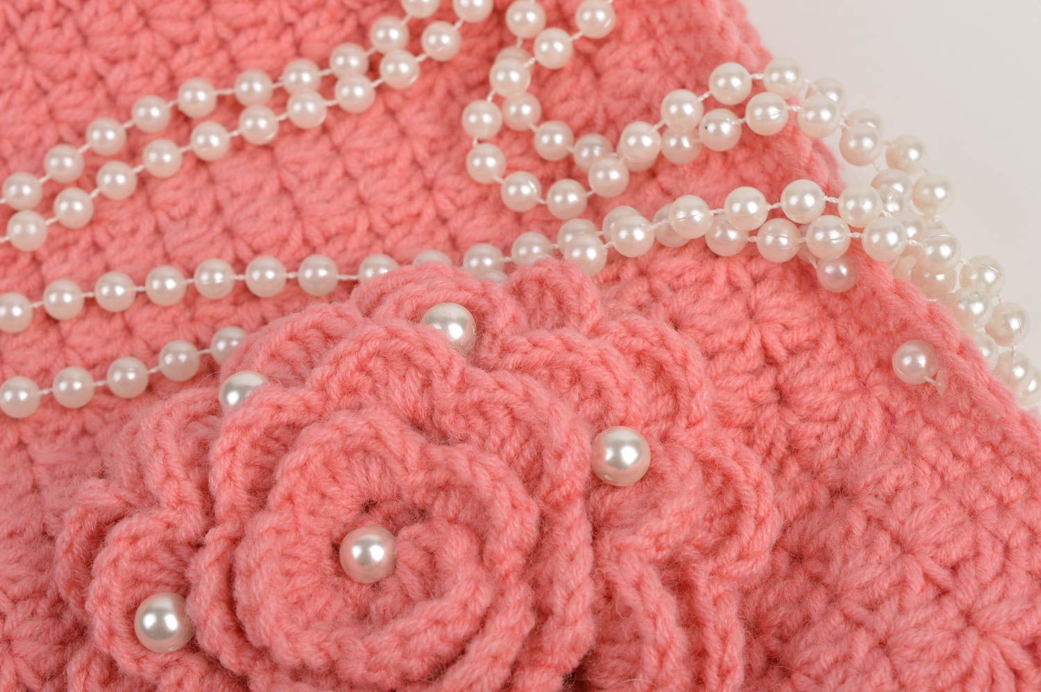 Sac à main tricoté au crochet Sac fait main rose élégant Accessoire femme photo 5