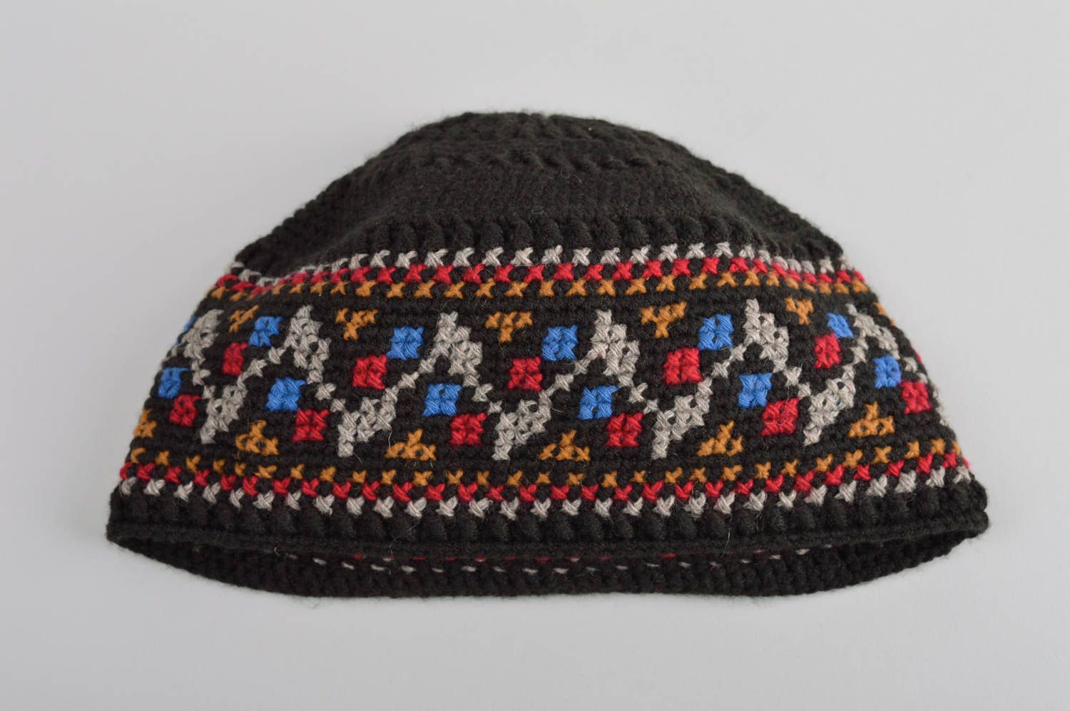 Вязаная шапка ручной работы мужская шапка красивая зимняя шапка шерстяная фото 5