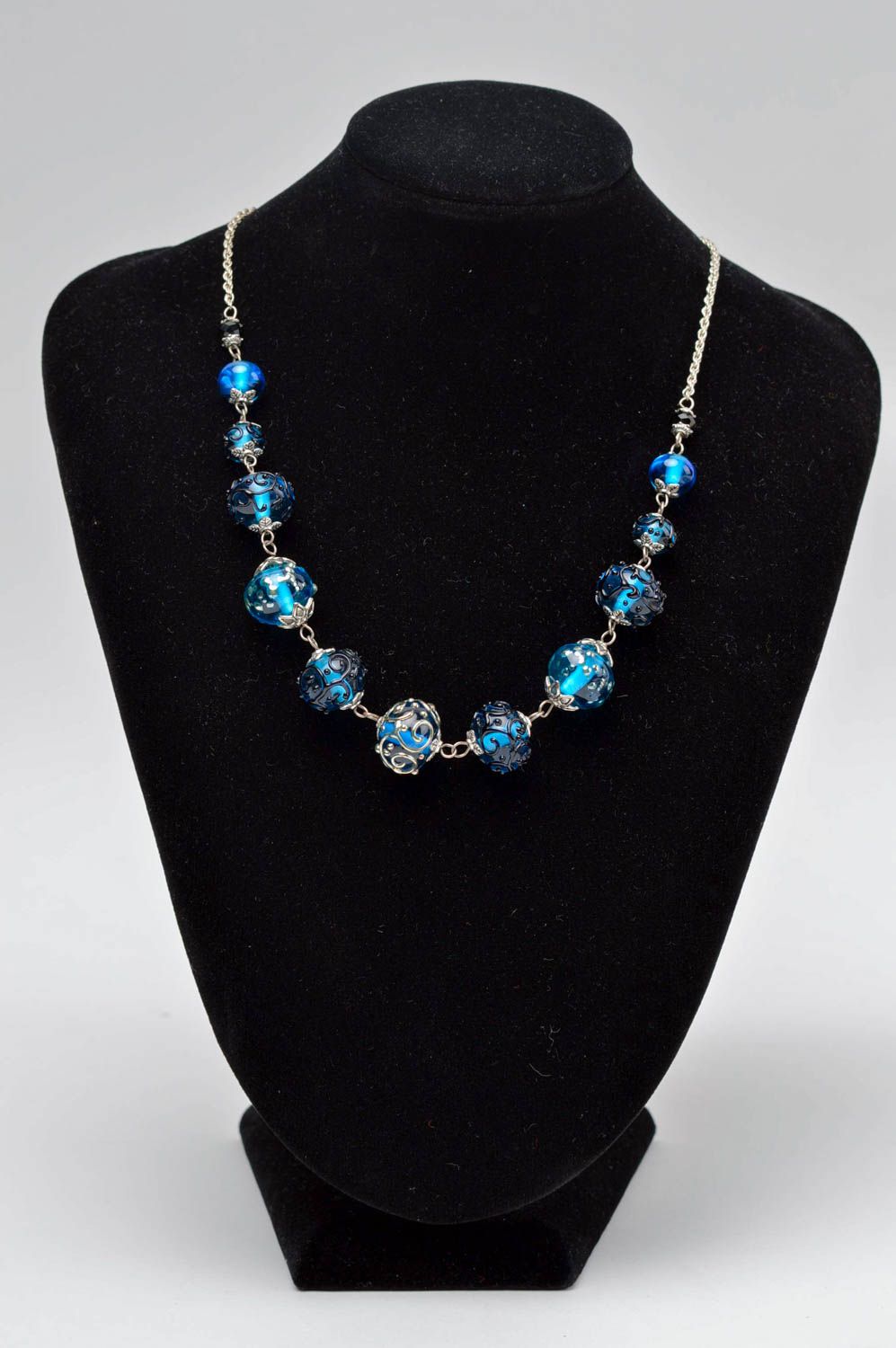 Handmade Damen Collier in Blau Modeschmuck Halskette Accessoire für Frauen foto 5