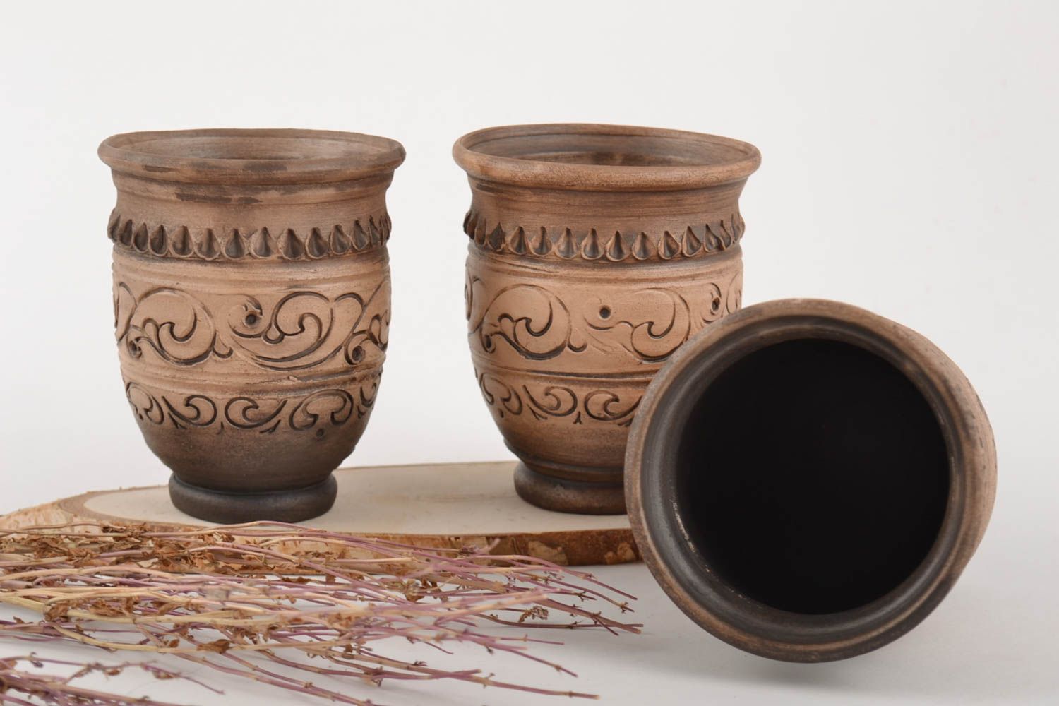 Handgemachtes Trinkglas Set aus Keramik mit Muster für Haushalt 3 Stück 250 ml foto 1