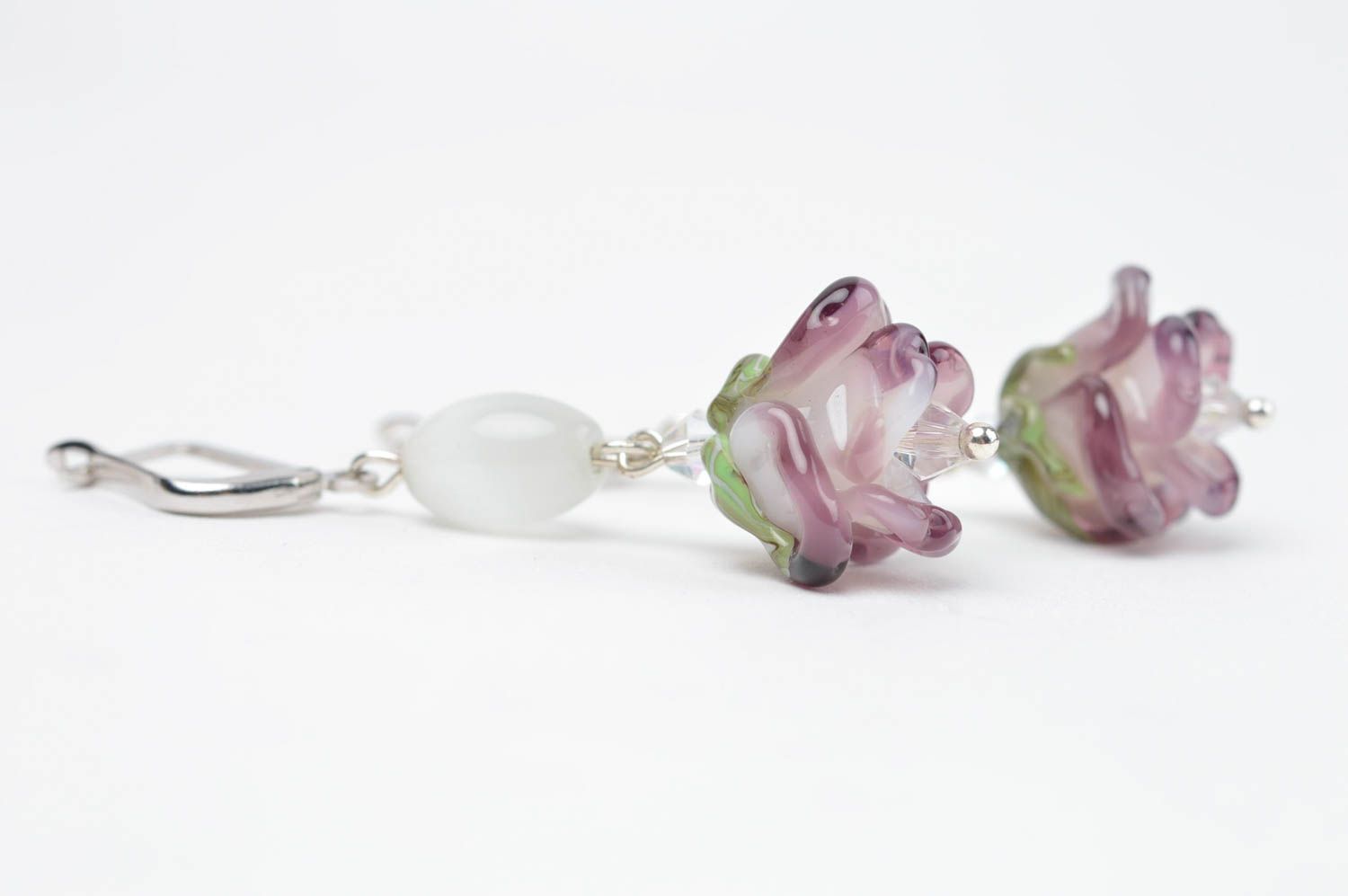 Handmade Glas Ohrringe Accessoire für Frauen Damen Schmuck kleine schöne Blumen foto 2