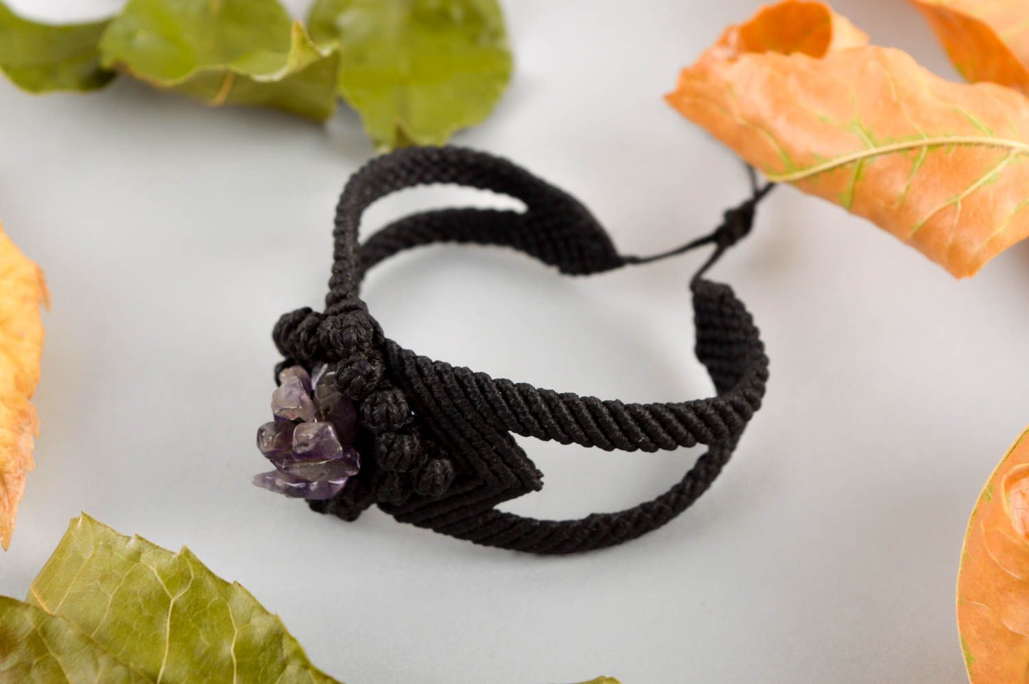 Браслет из ниток ручной работы модный браслет черный плетеный браслет с камнями фото 1