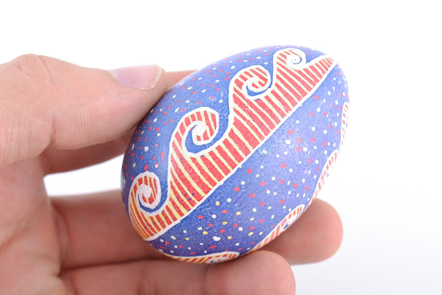 Homemade painted blue and red chicken Easter egg photo 2
