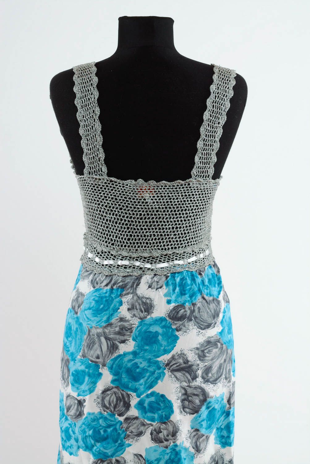 Kleid mit gehäkeltem Oberteil grau-blau foto 4