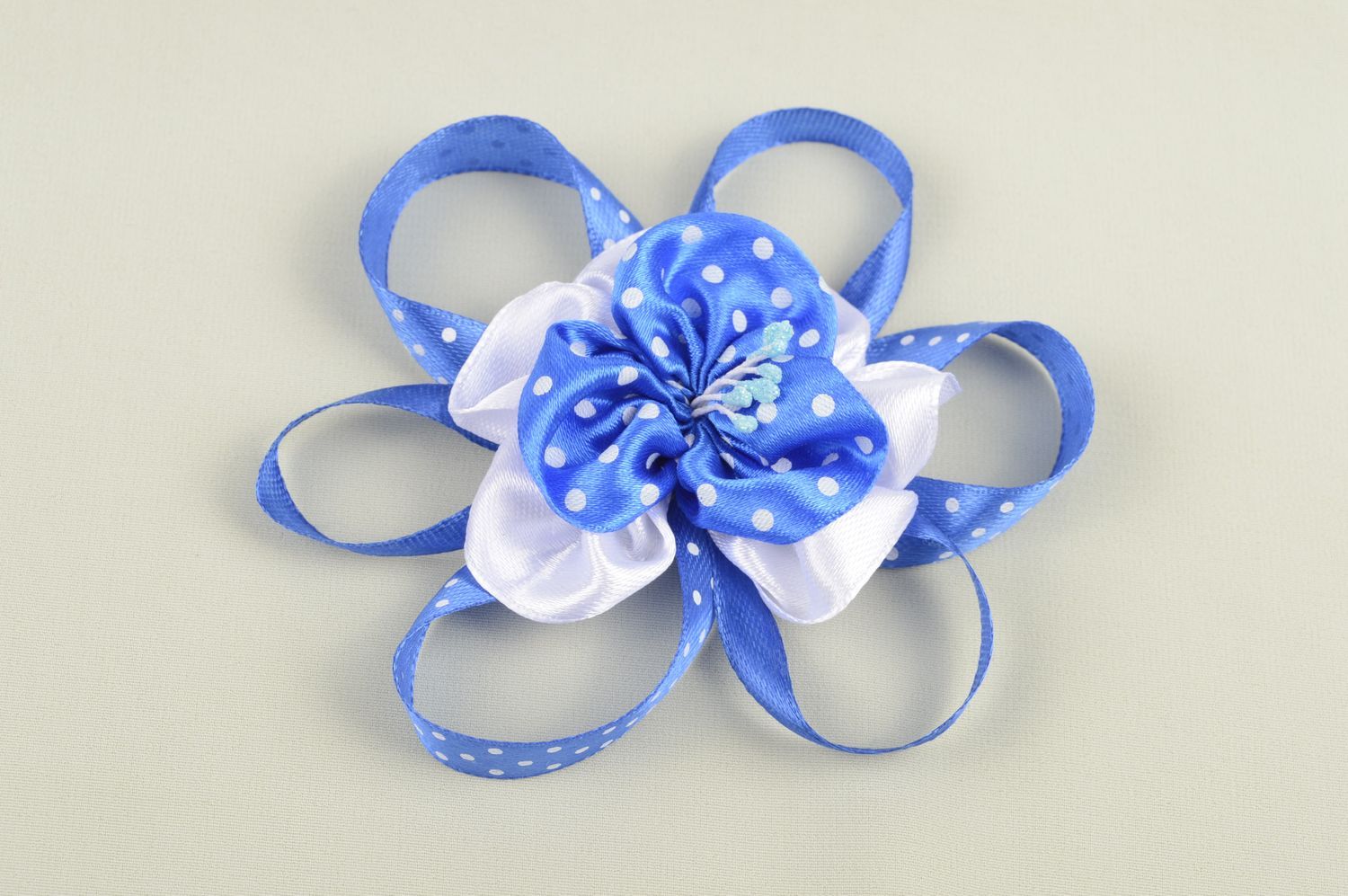Handmade flower hair tie unusual blue accessory tender hair tie for kids photo 1