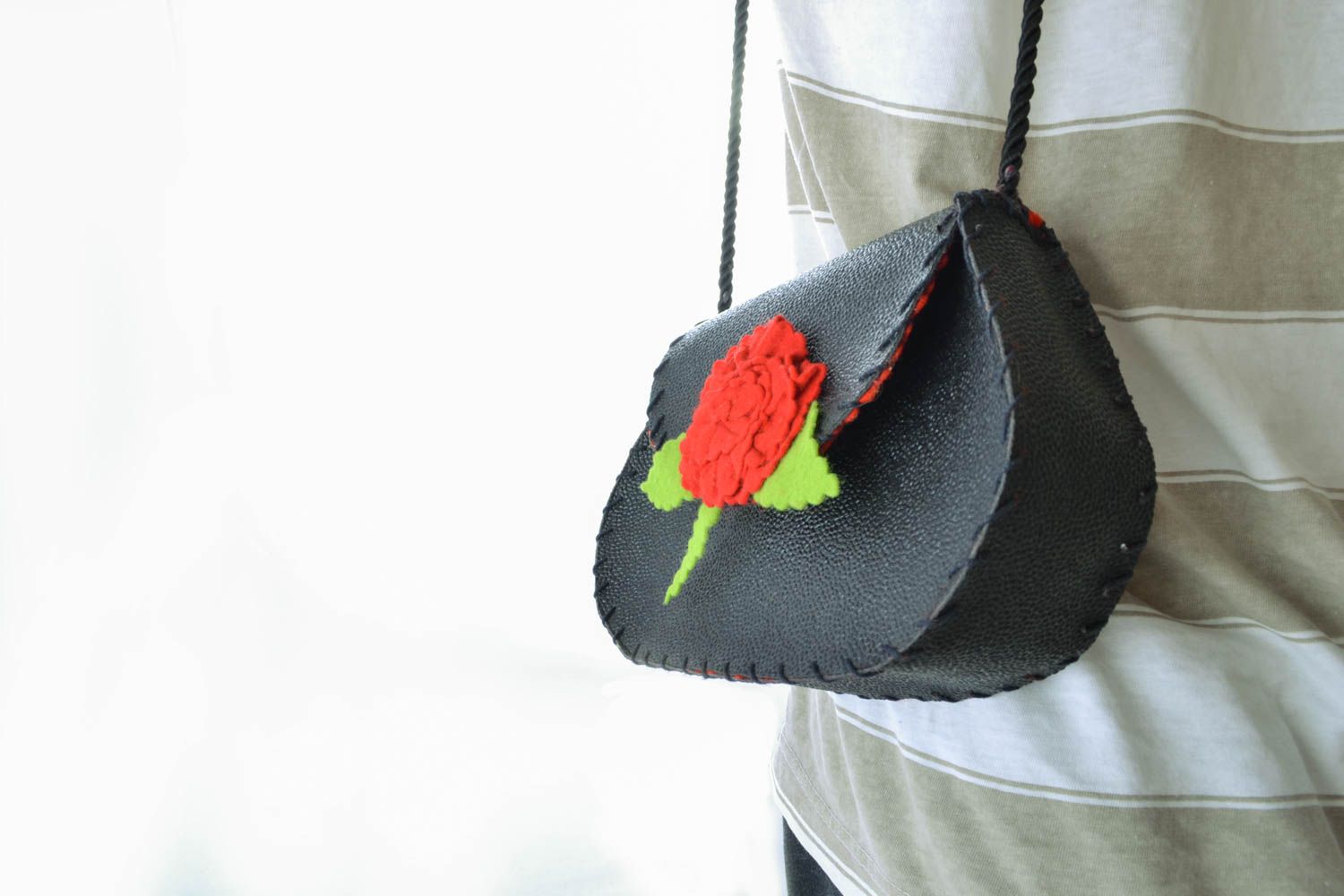 Artificial leather bag with flower photo 5