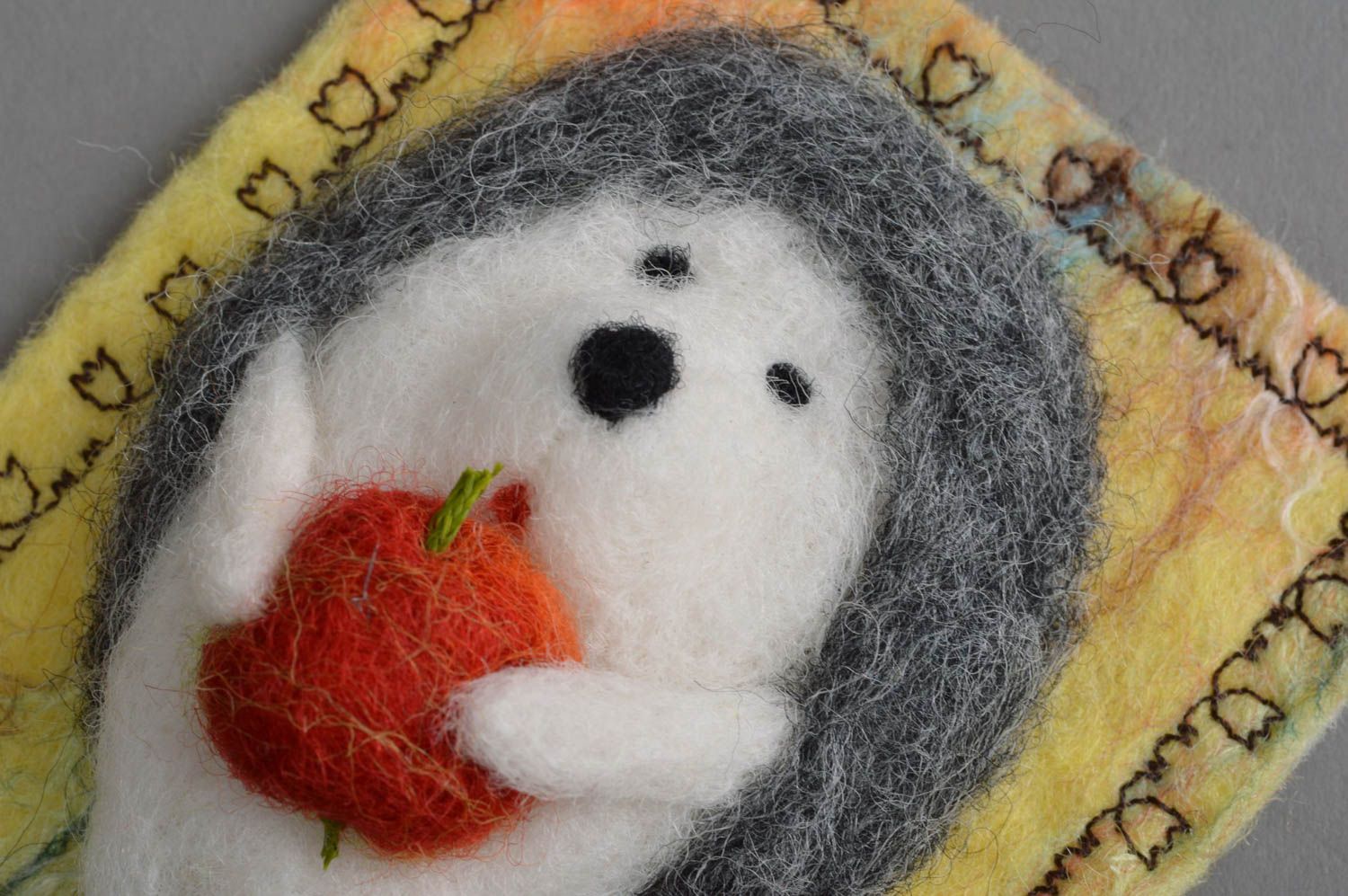 Handmade beautiful textile fridge magnet made of natural wool Hedgehog photo 4