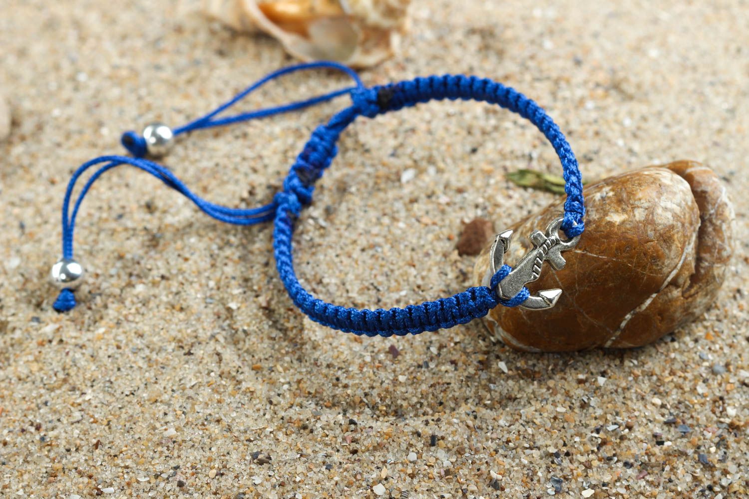 Handmade blue adjustable bracelet woven stylish bracelet wrist accessory photo 1