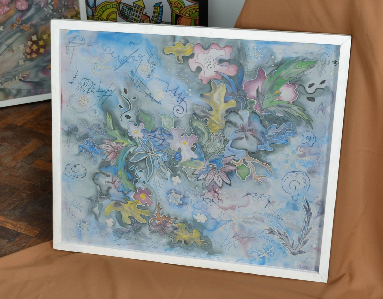 Картина в технике батик ручной работы Морские цветы фото 5