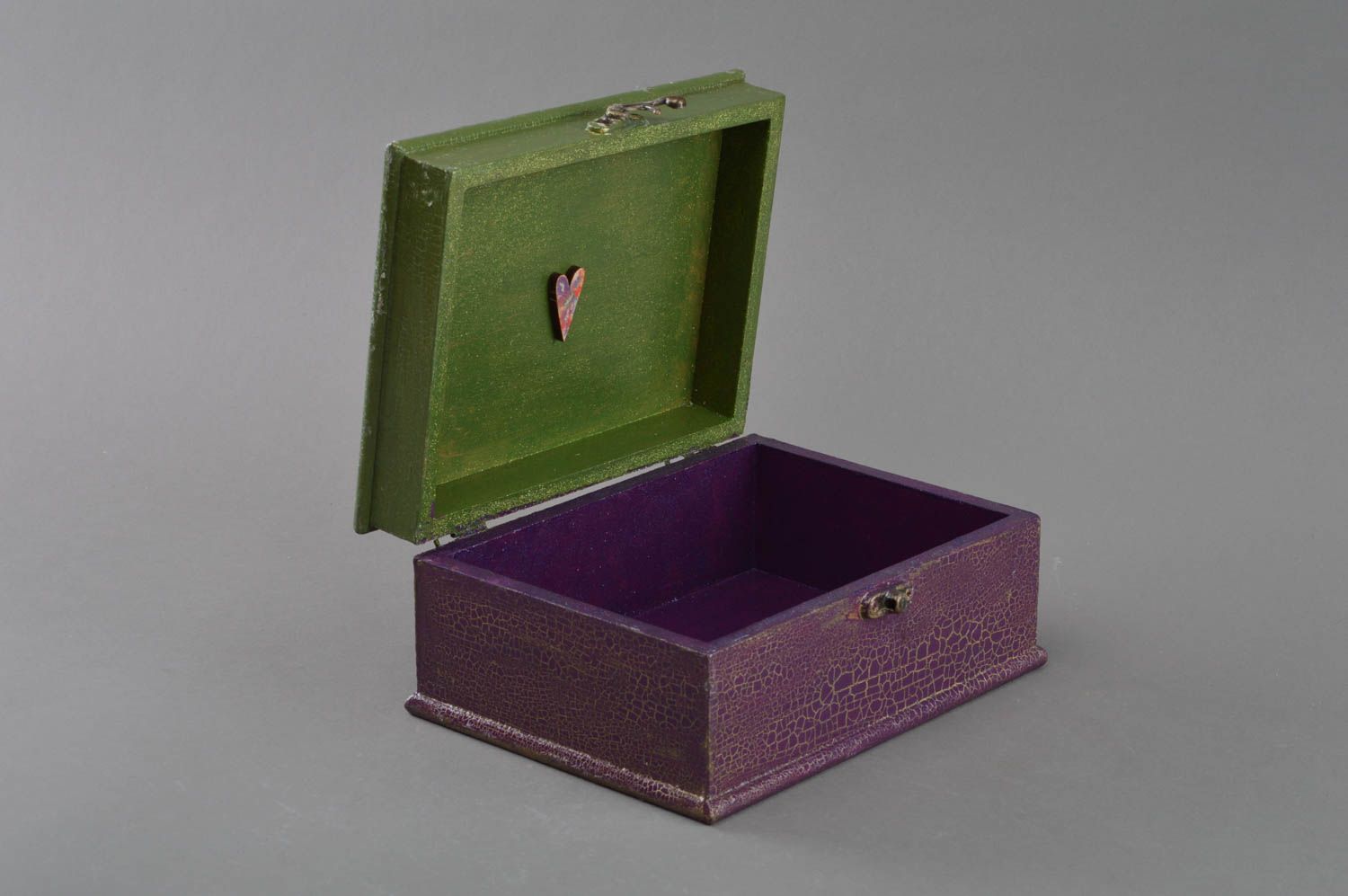Boîte à bijoux rectangulaire en bois technique du serviettage faite main photo 2