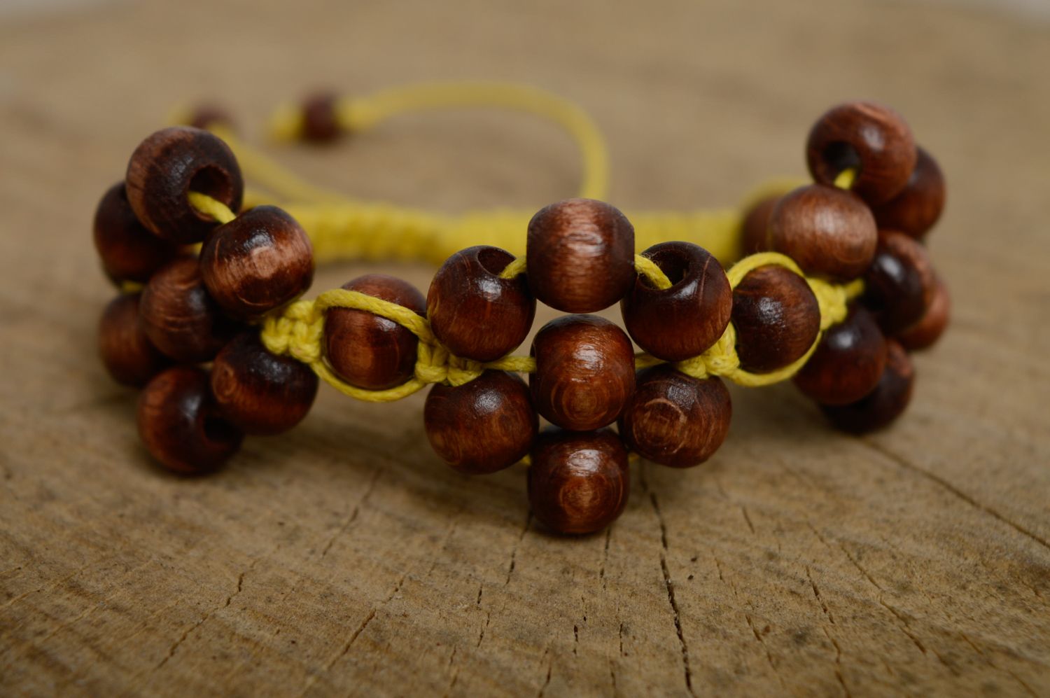 Macrame cord bracelet with wooden beads photo 1