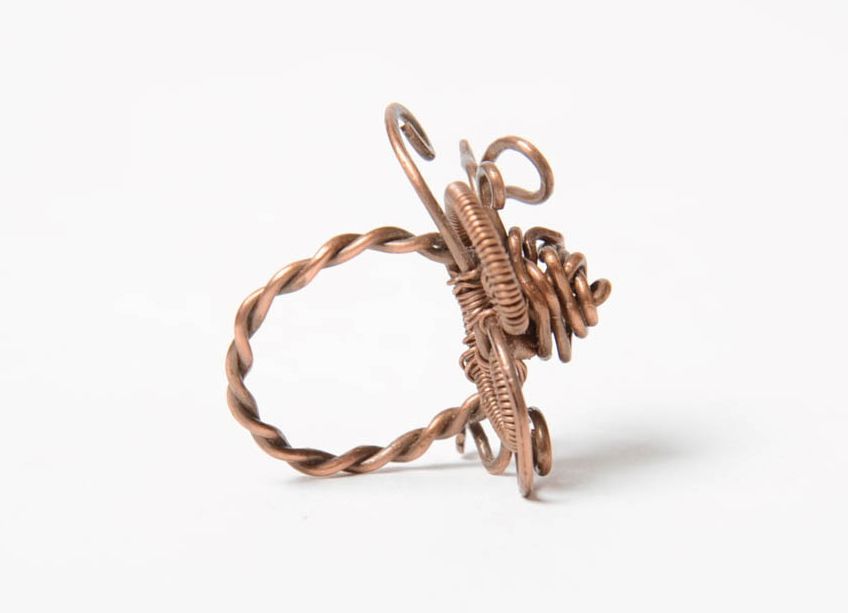 Feiner ungewöhnlicher schöner handgemachter Ring Wire Wrap aus Kupfer Draht foto 5