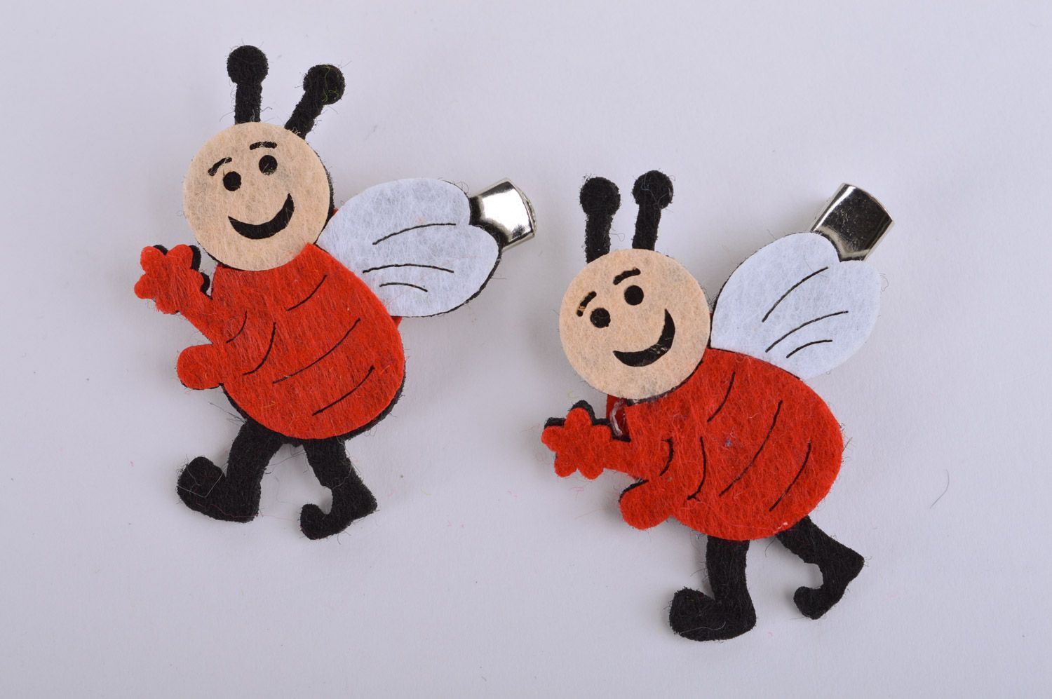 Handmade funny hair clips sewn of felt Cute Bees 2 items for baby girl  photo 5