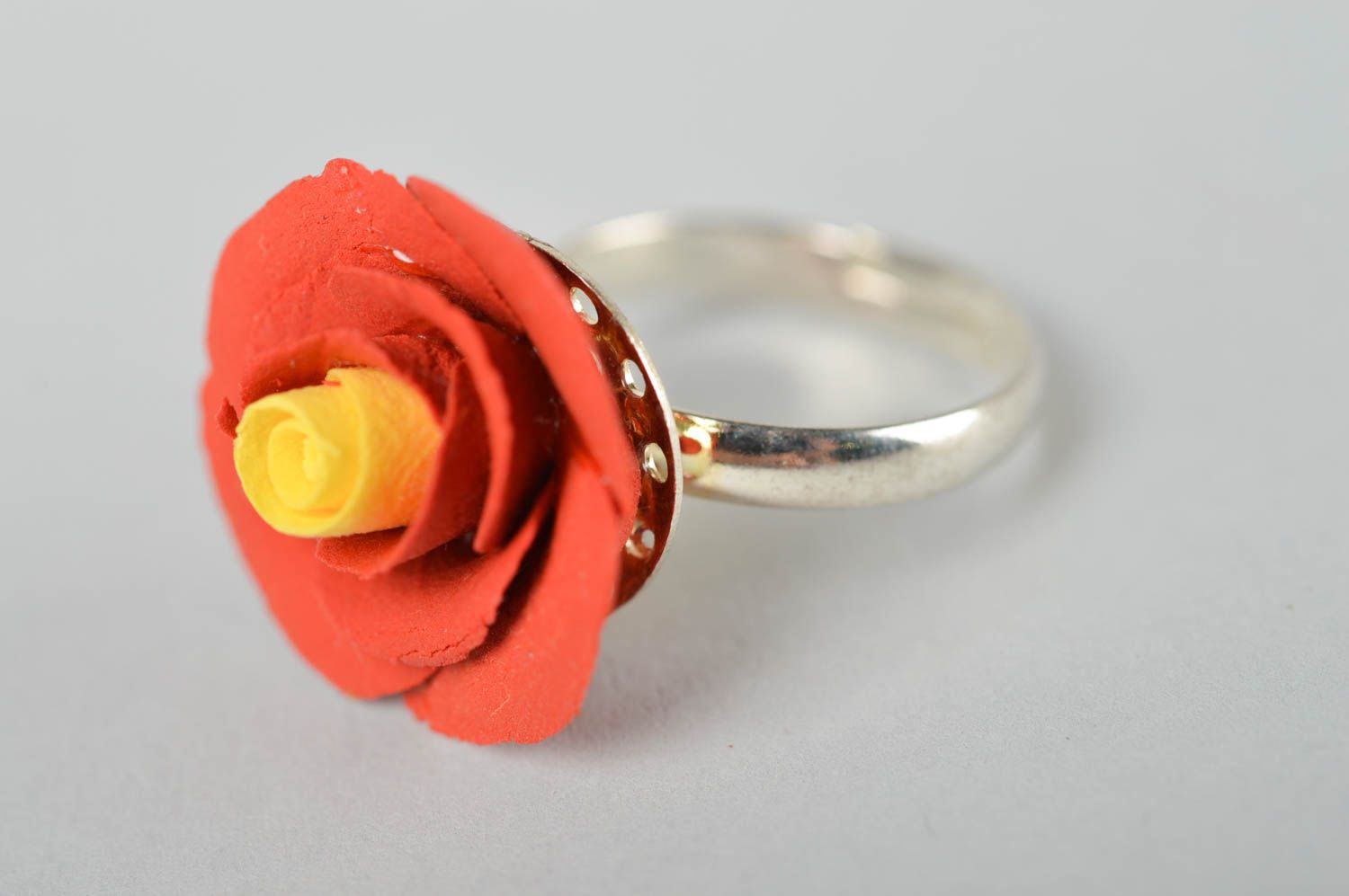 Ring Damen Handmade Blumen Ring Geschenk Ideen Ring Schmuck aus Polymerton Rose foto 5
