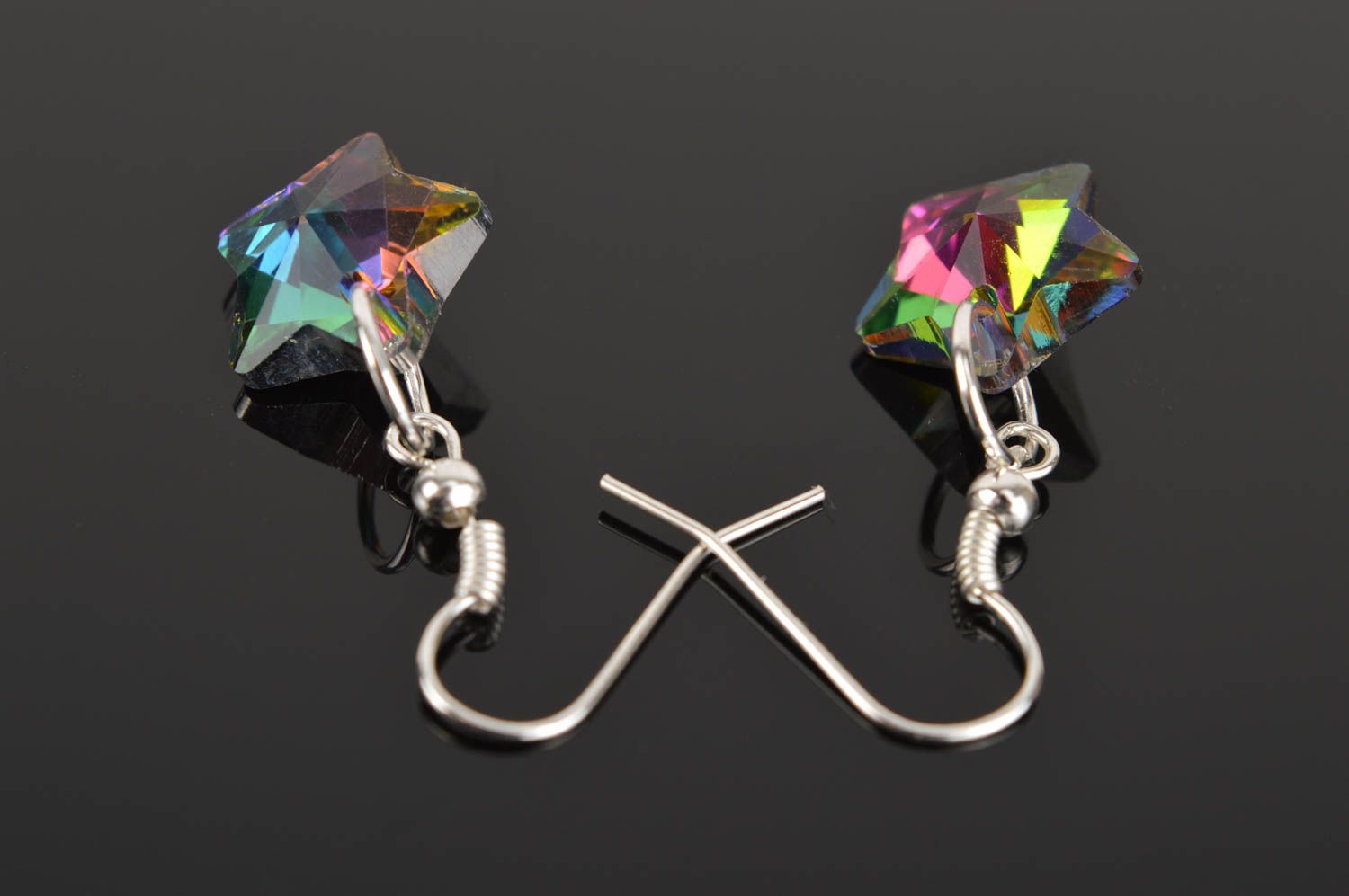 Boucles d'oreilles étoile Bijou fait main Accessoire femme verre multicolore photo 3