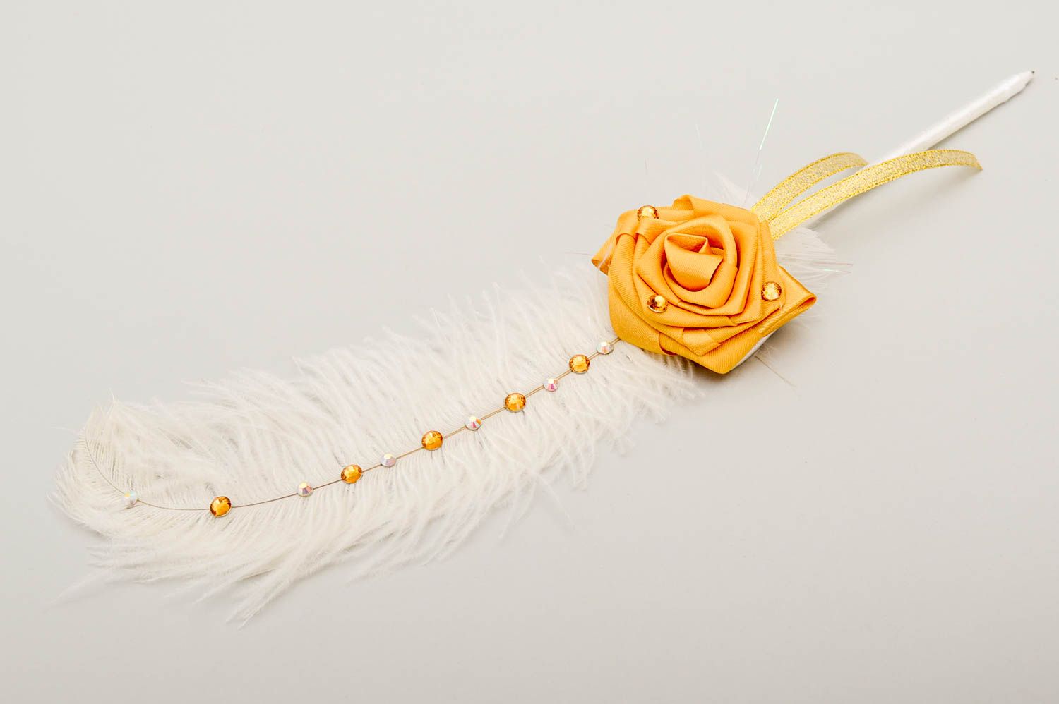 Свадебный аксессуар ручной работы ручка с перьями красивая ручка с цветком фото 4