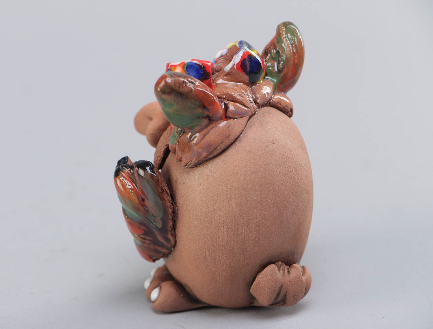Figurine hibou en terre cuite décorative peinte originale faite main pour enfant photo 4