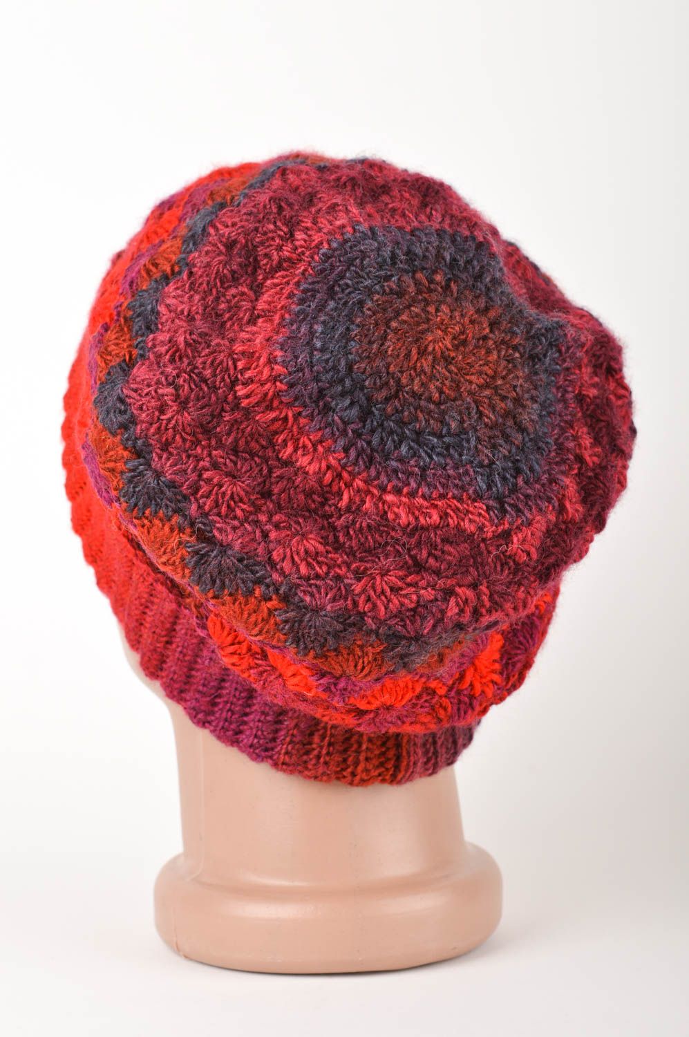 Bonnet tricot fait main Chapeau chaud Vêtement femme hiver laine rouge  photo 5