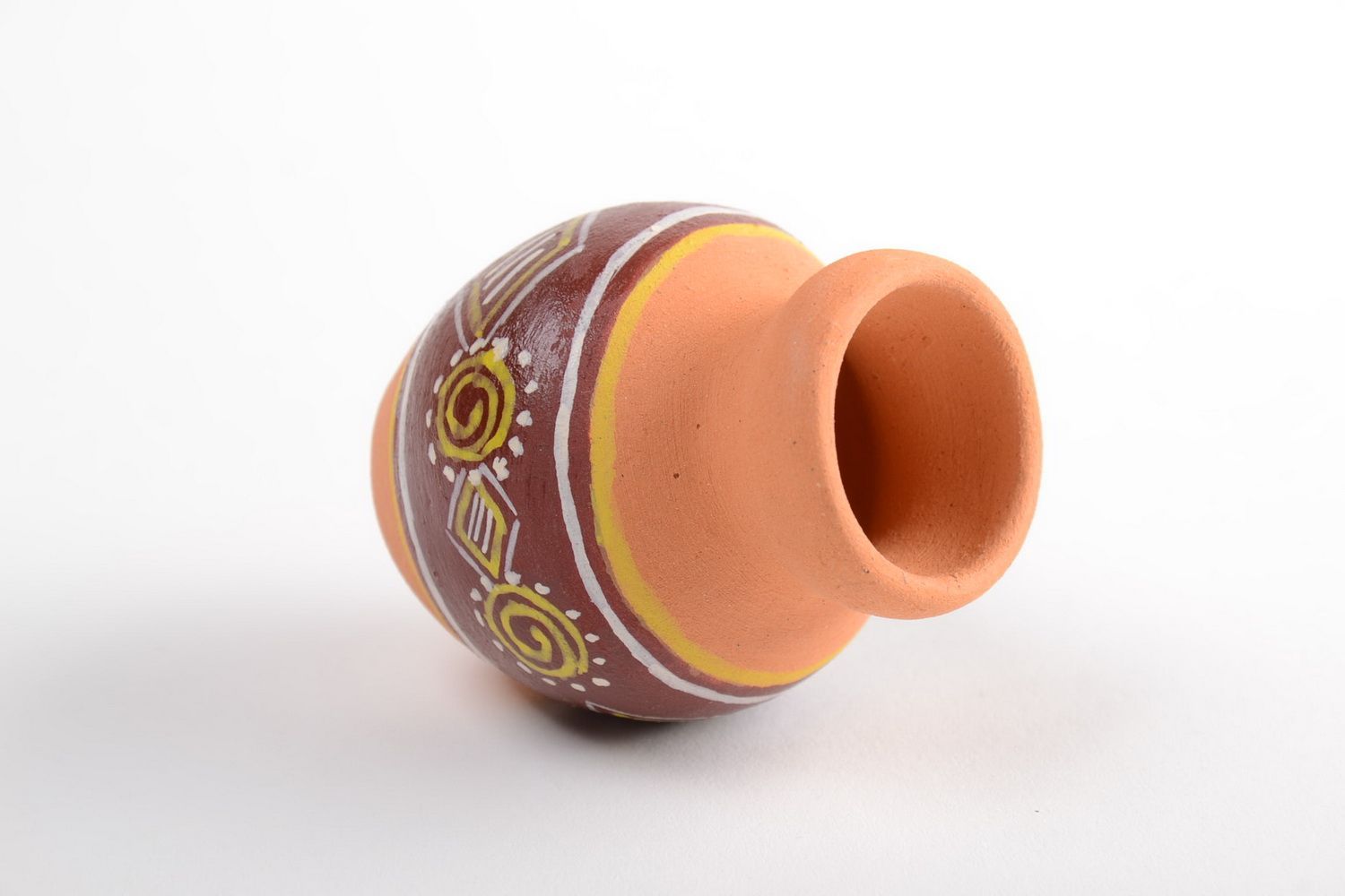 Декоративный глиняный кувшин с росписью ручной работы маленький для декора дома фото 3