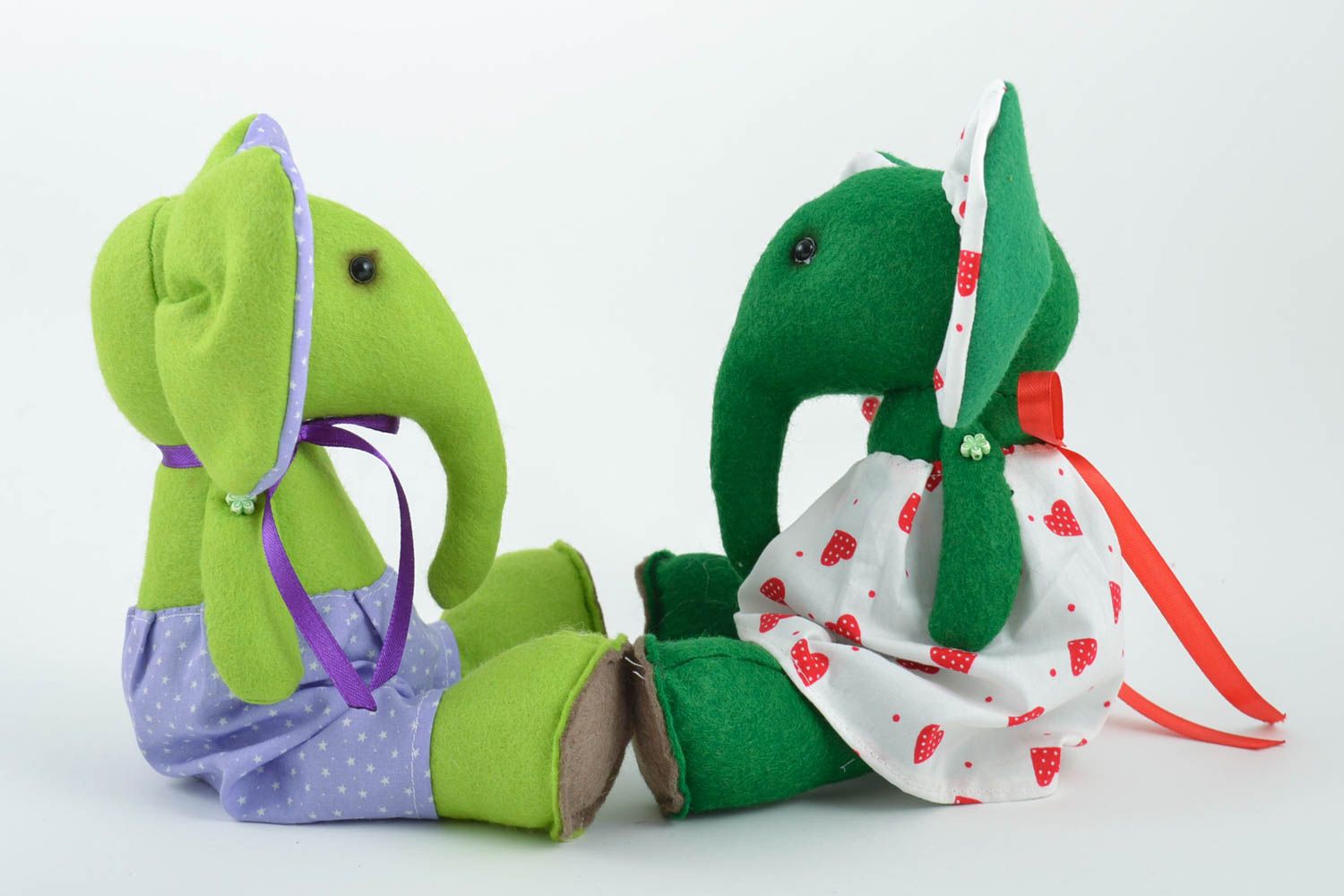 Мягкие игрушки ручной работы слоники из фетра набор 2 штуки зеленый и салатовый фото 1