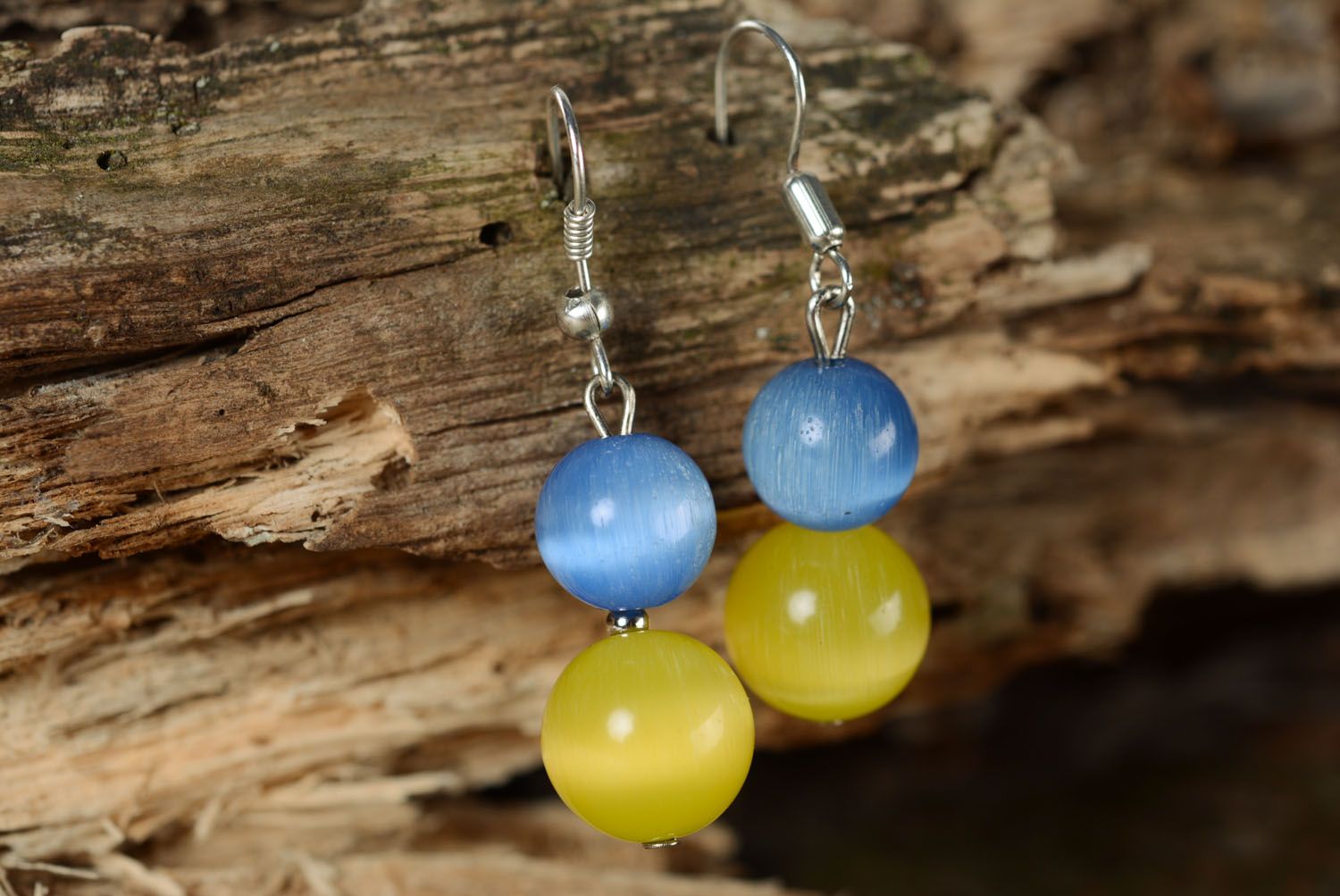 Yellow-blue earrings with natural stones photo 1