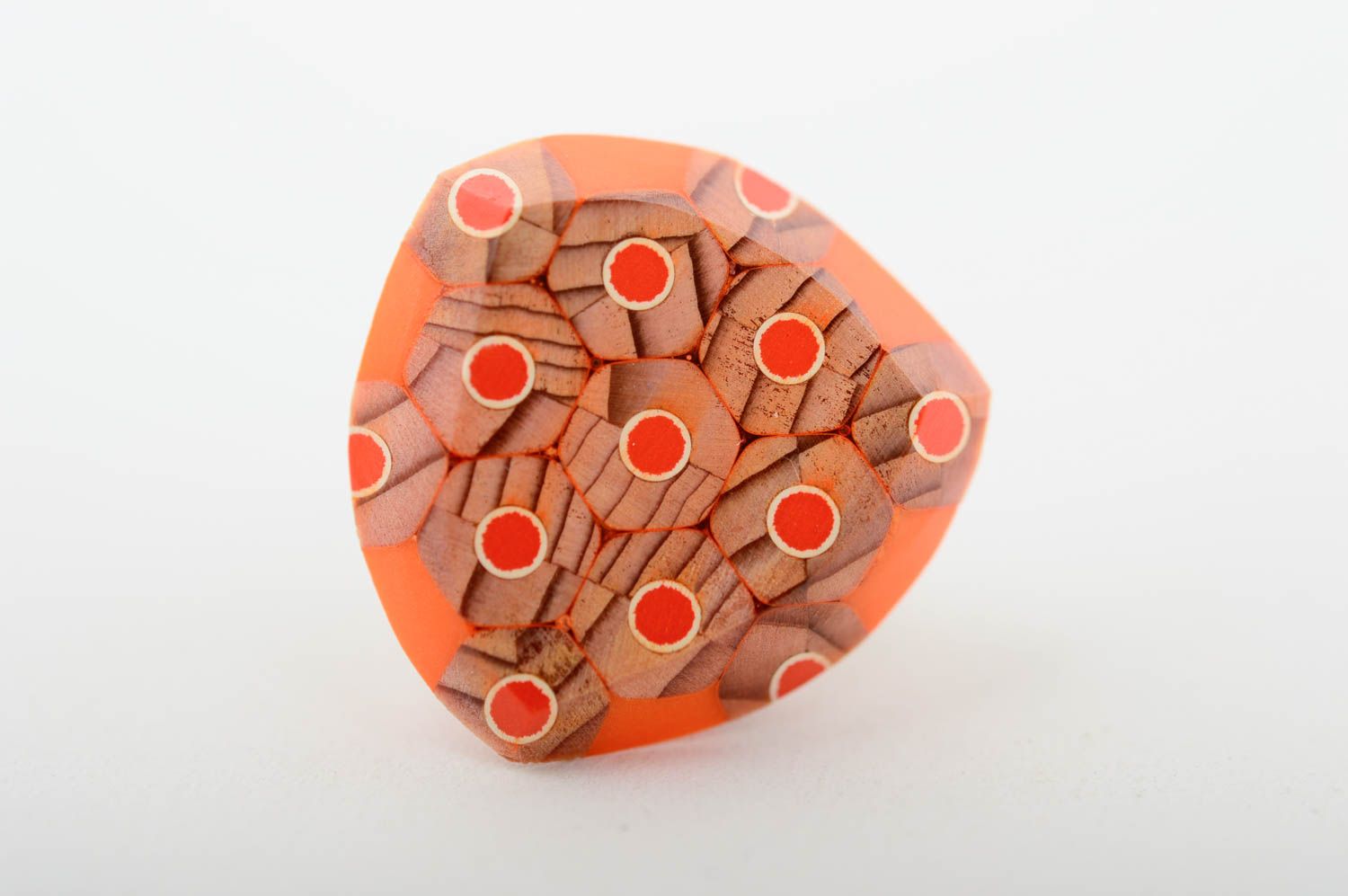 Перстень ручной работы кольцо из карандашей оранжевое крупное стильное кольцо фото 3