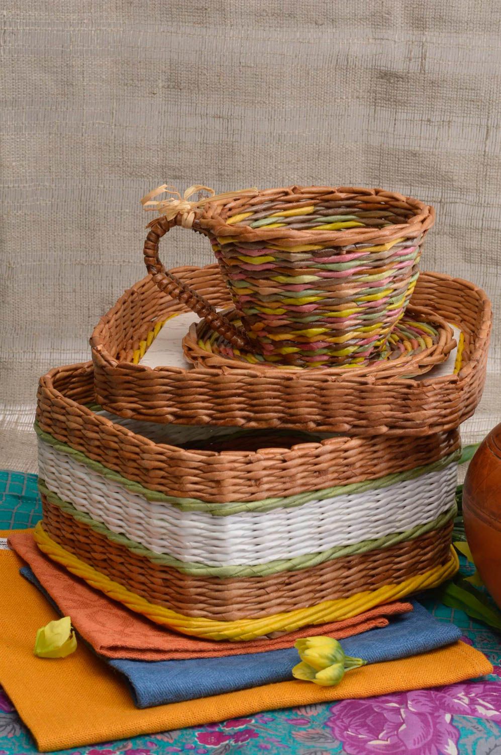 Кашпо для цветов ручной работы плетеная корзина подарочная корзина набор фото 1